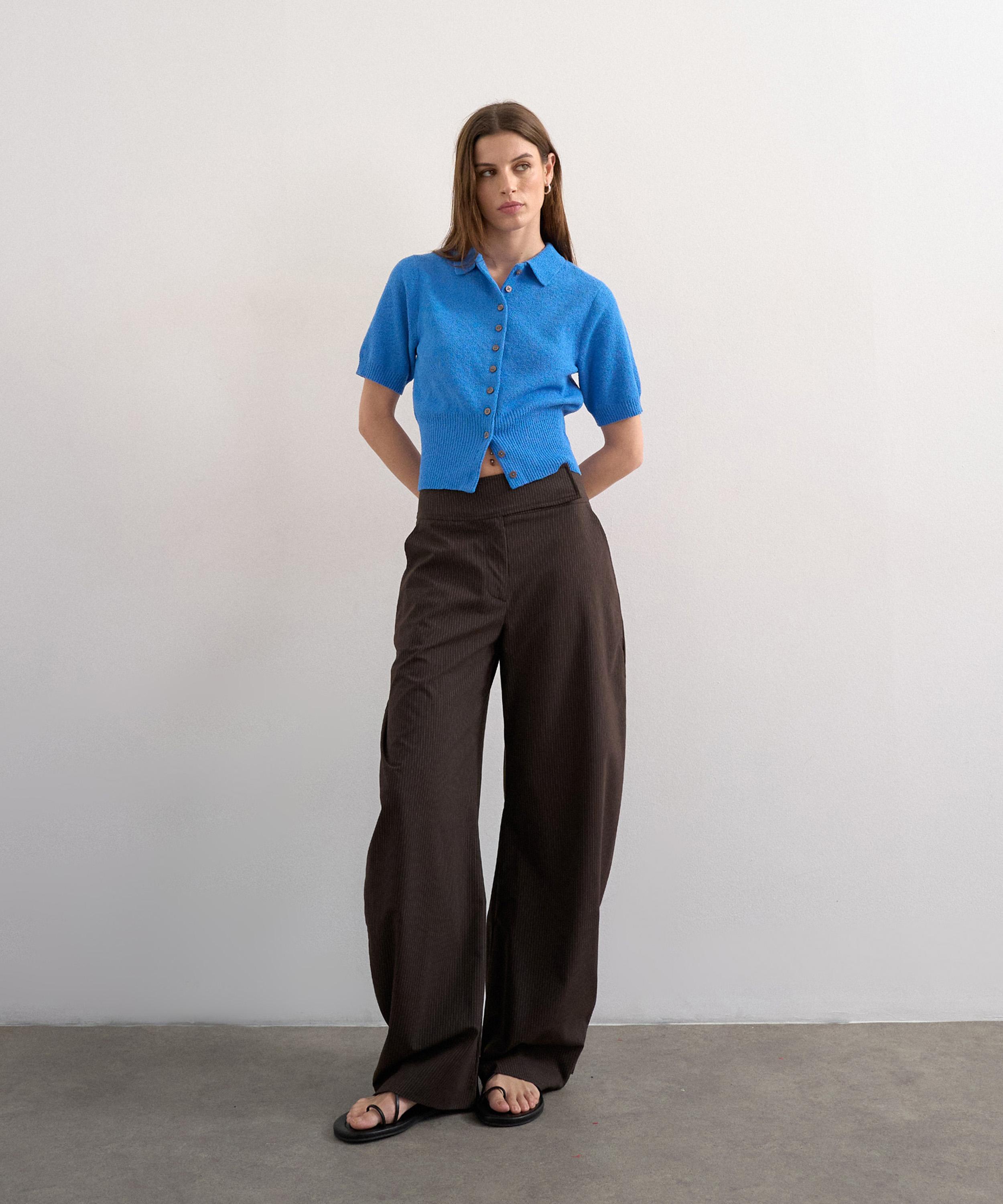 TOPSHOP - Blue Fine Knitted Cinch Waist Polo