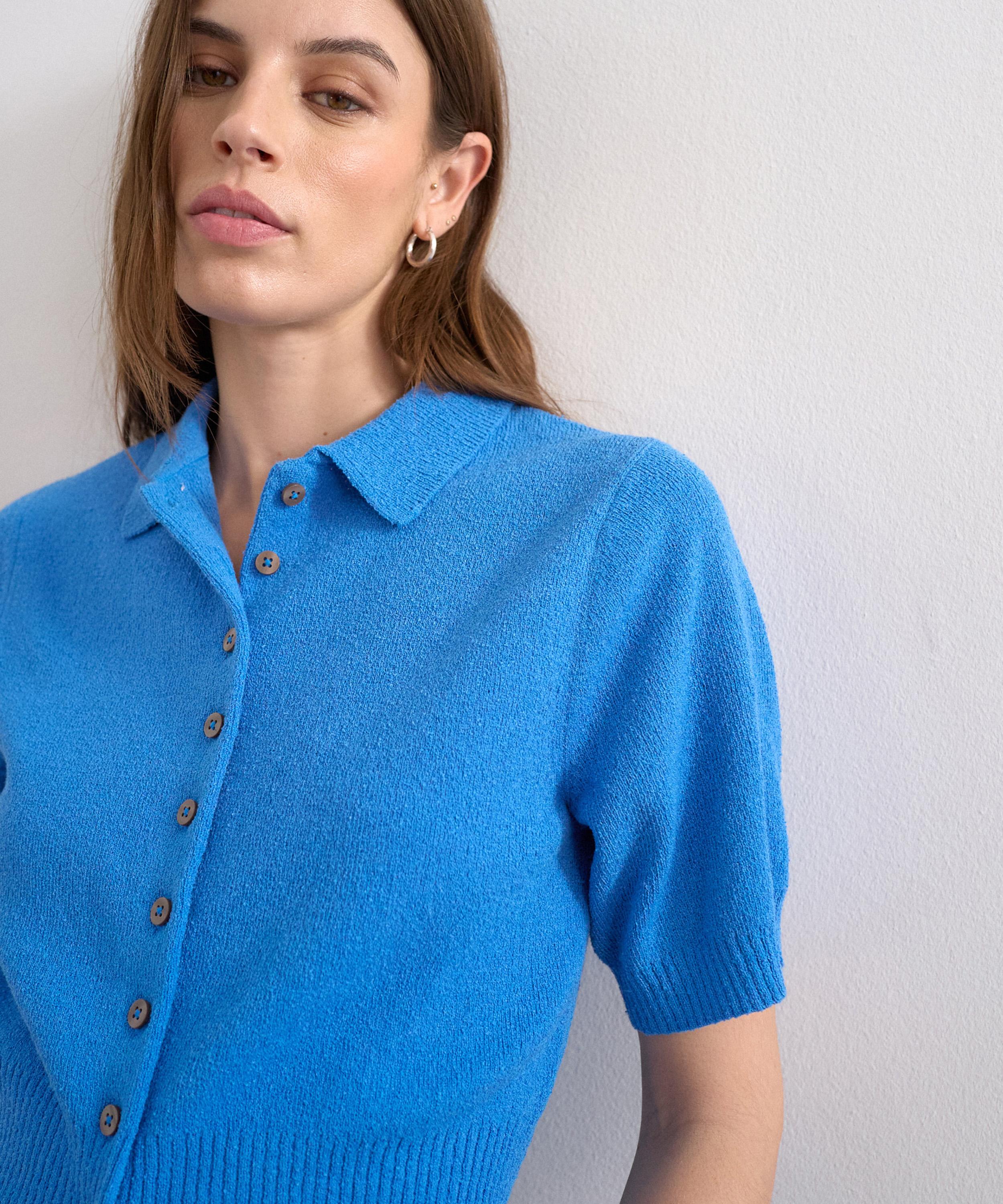 TOPSHOP - Blue Fine Knitted Cinch Waist Polo image number 2