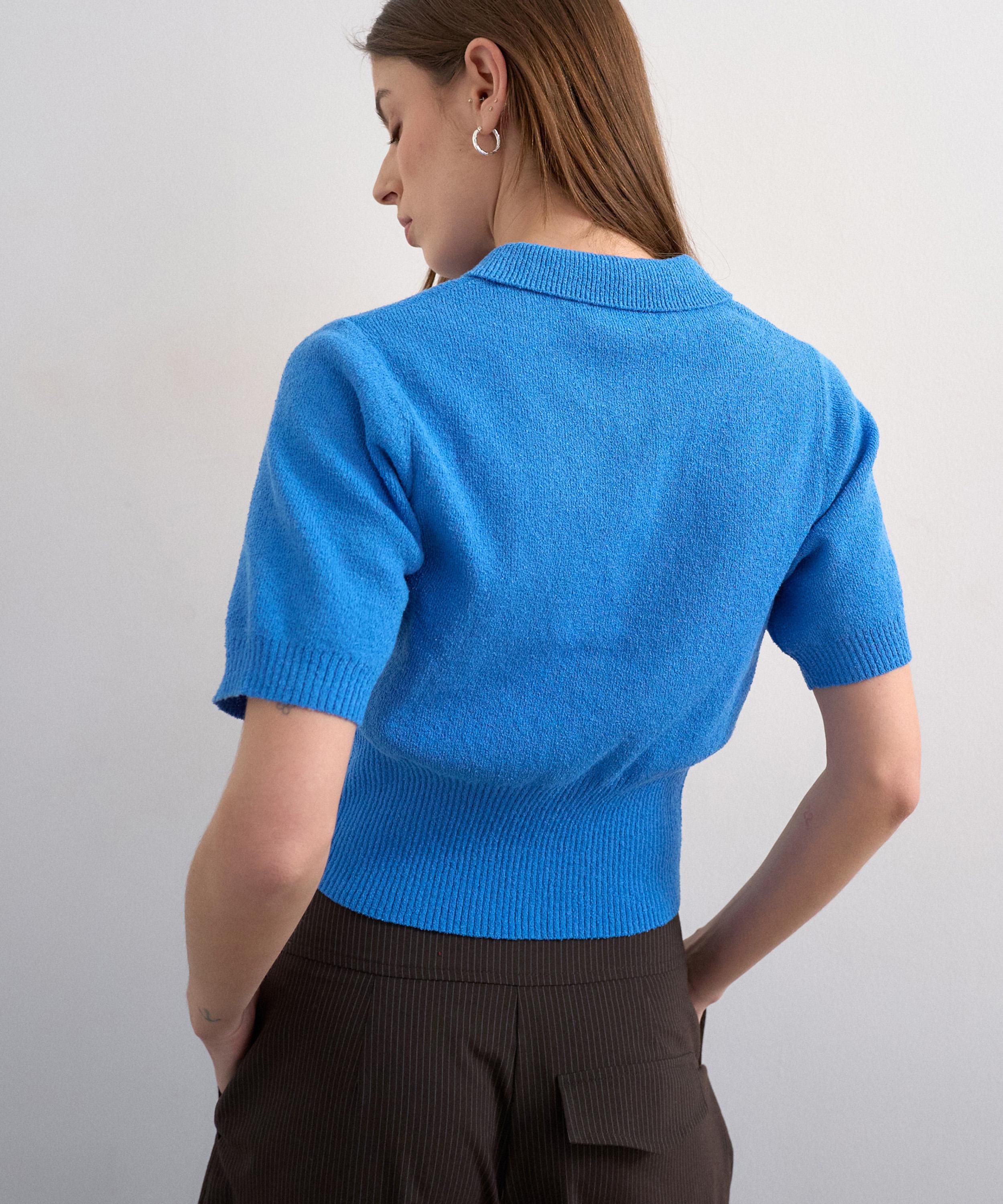 TOPSHOP - Blue Fine Knitted Cinch Waist Polo image number 3