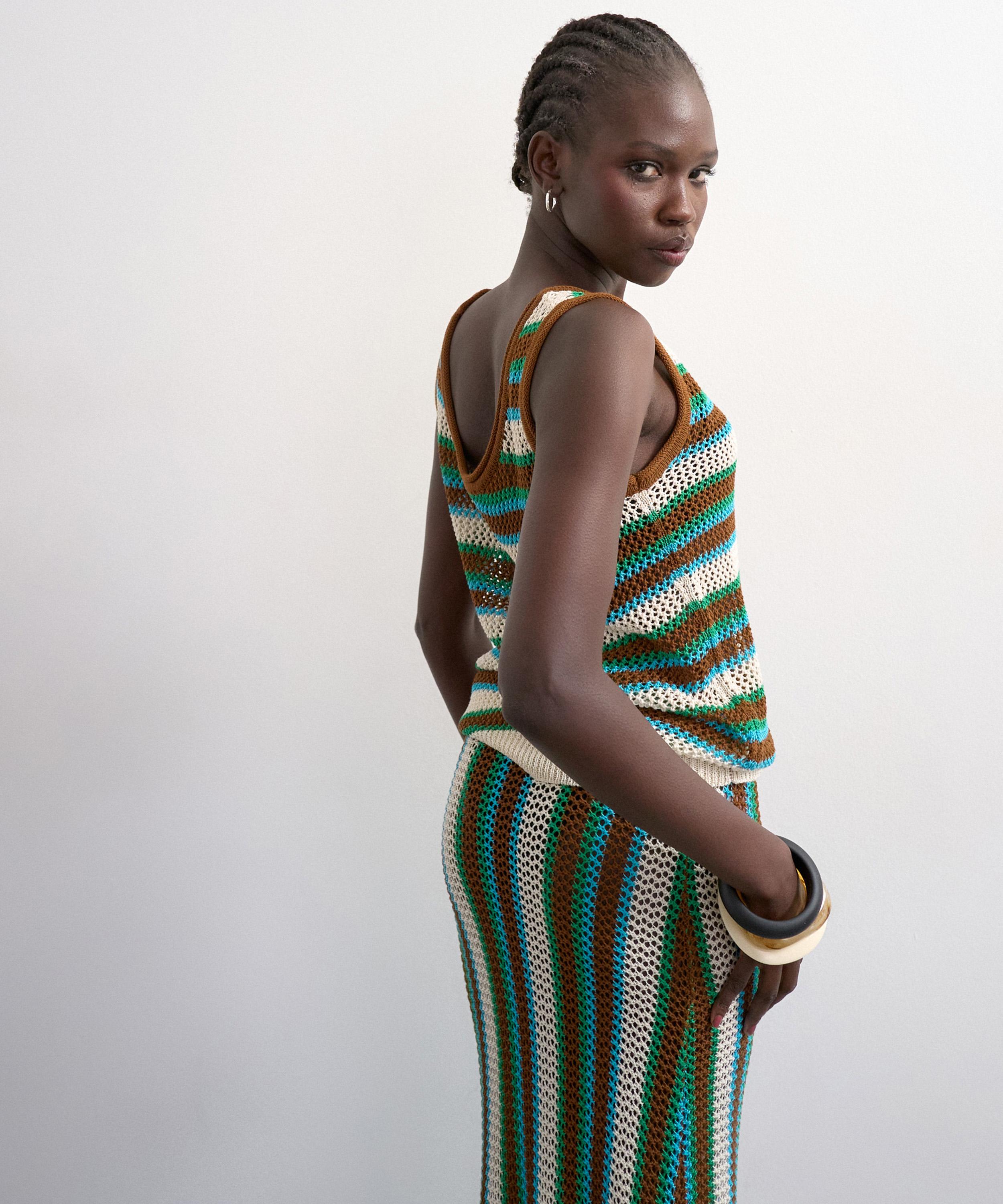 TOPSHOP - Blue-Brown Knitted Multi Stripe Co-Ord Vest image number 1