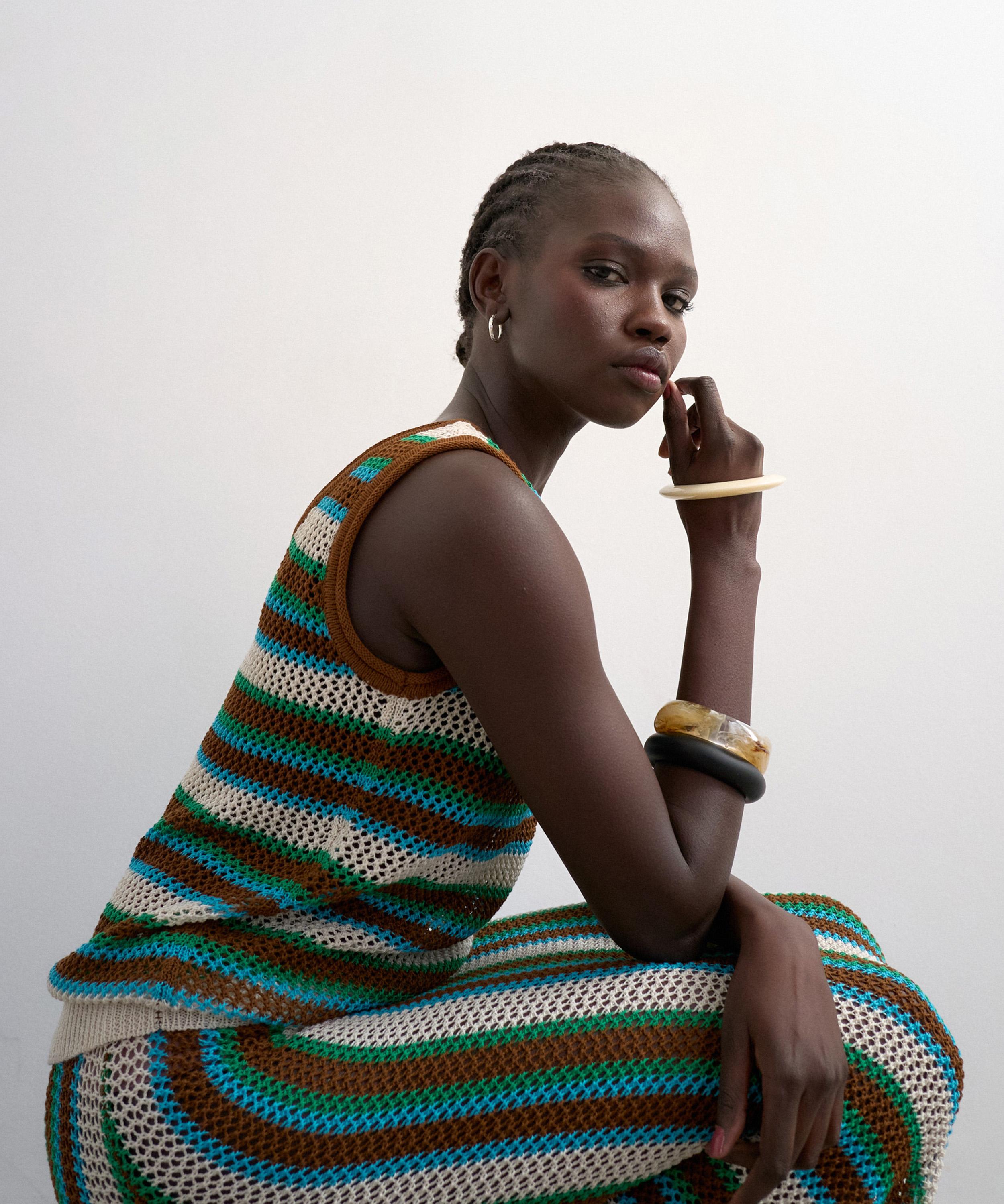 TOPSHOP - Blue-Brown Knitted Multi Stripe Co-Ord Vest image number 2