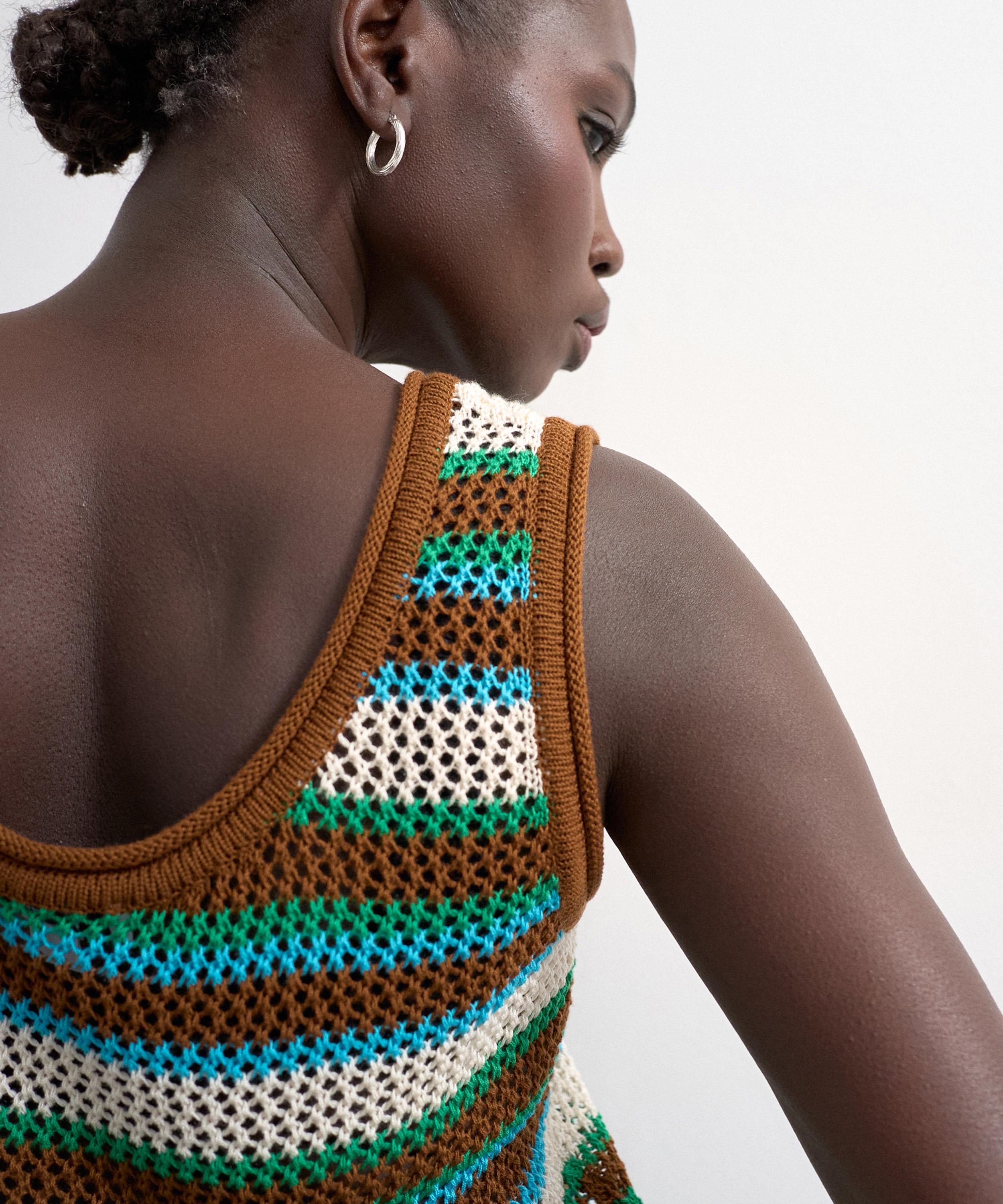 TOPSHOP - Blue-Brown Knitted Multi Stripe Co-Ord Vest image number 3