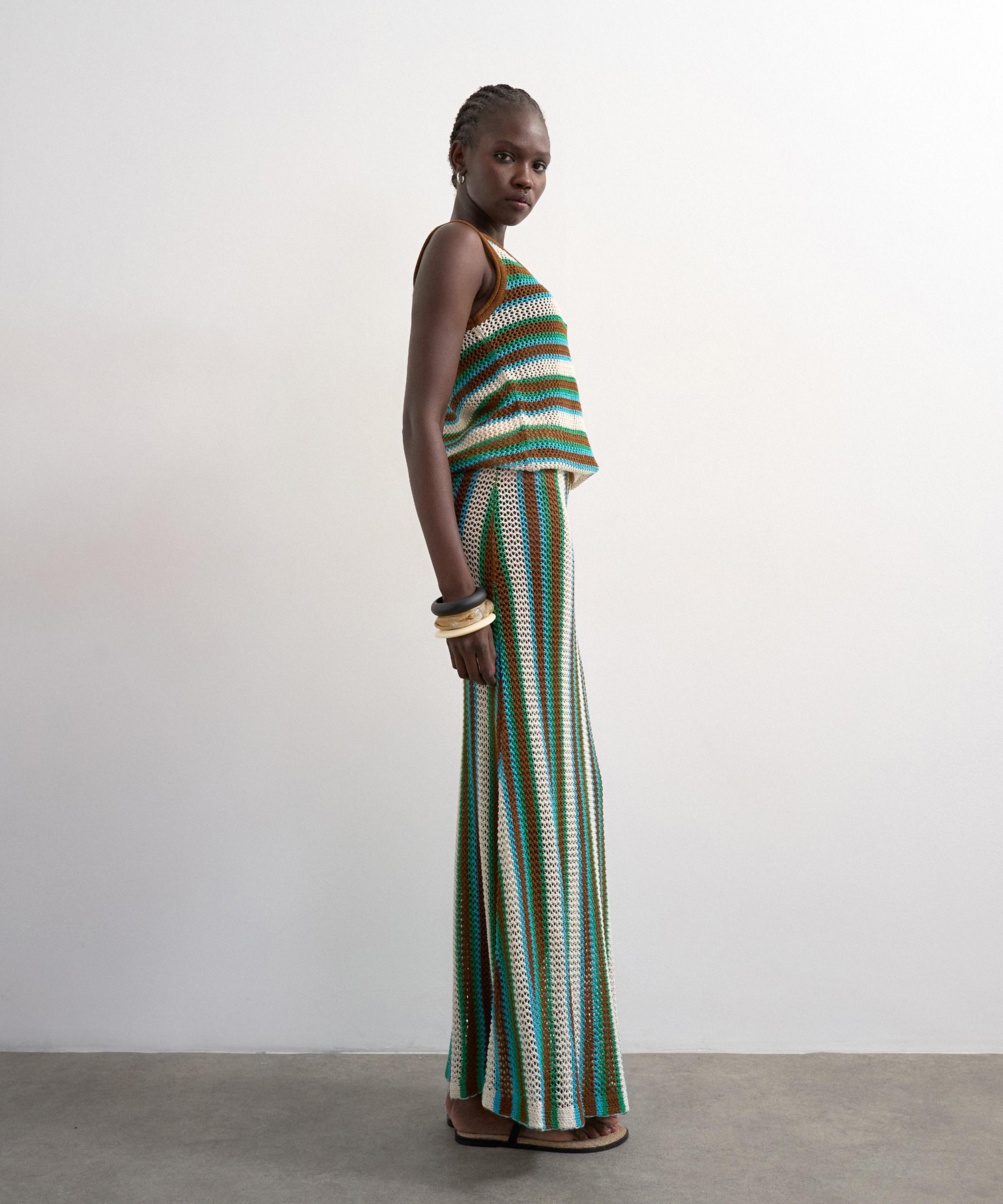 TOPSHOP - Blue-Brown Knitted Multi Stripe Co-Ord Maxi Skirt