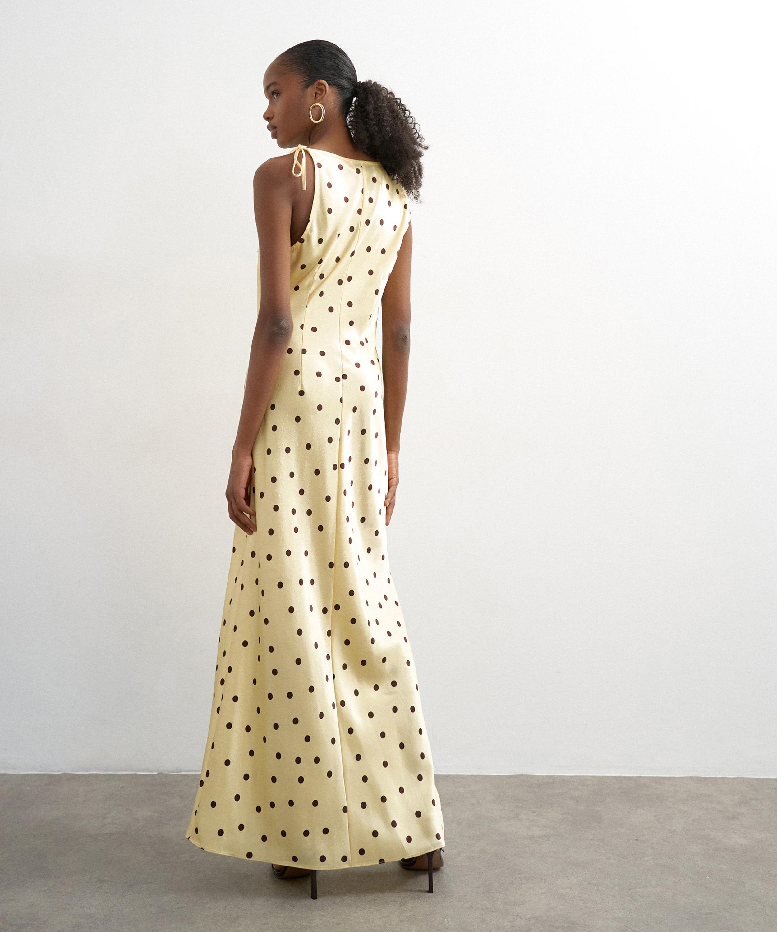 TOPSHOP - Yellow Polka-Dot Satin Tie-Shoulder Maxi Dress image number 2