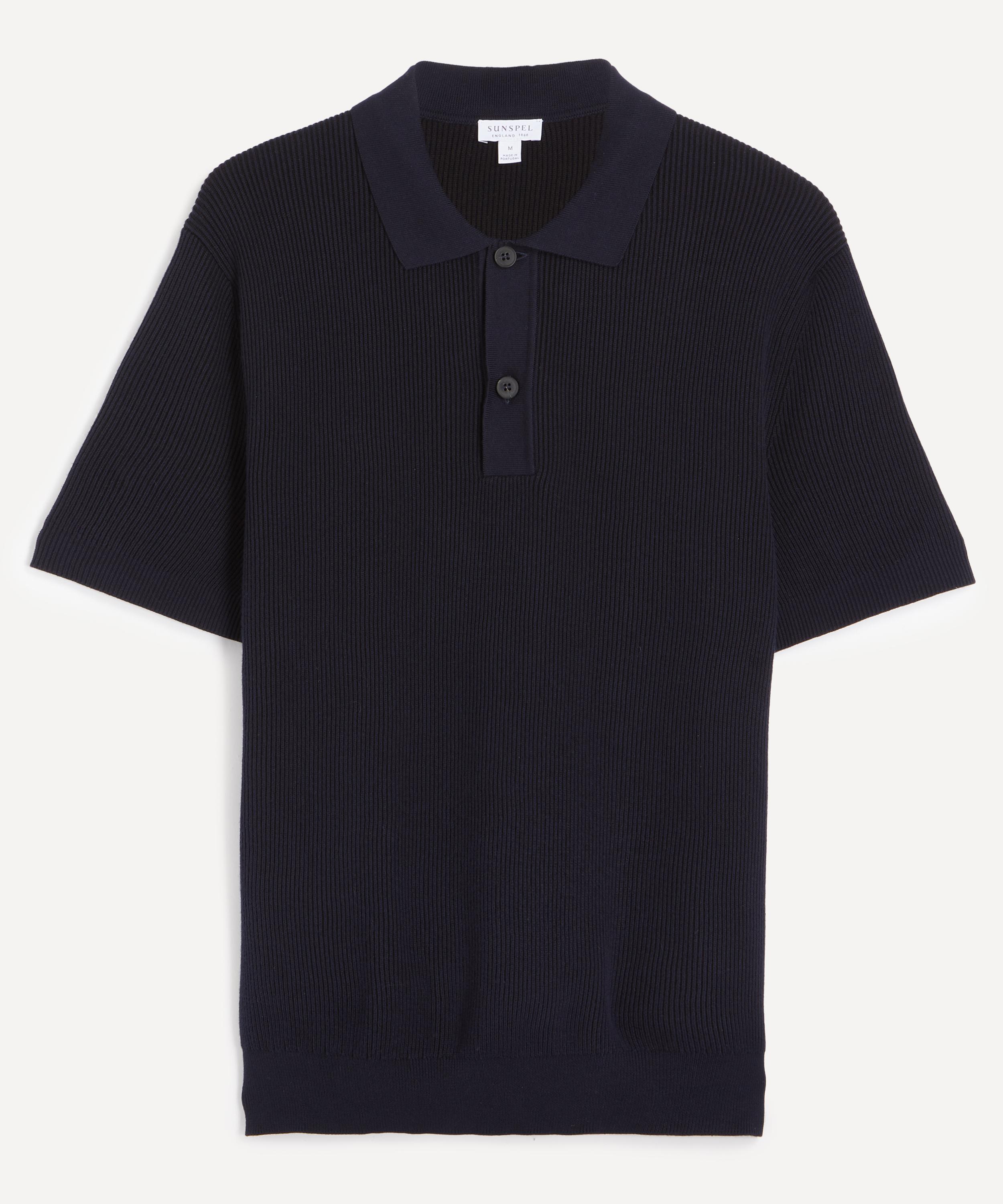 Sunspel - Navy Contrast Rib Polo Shirt