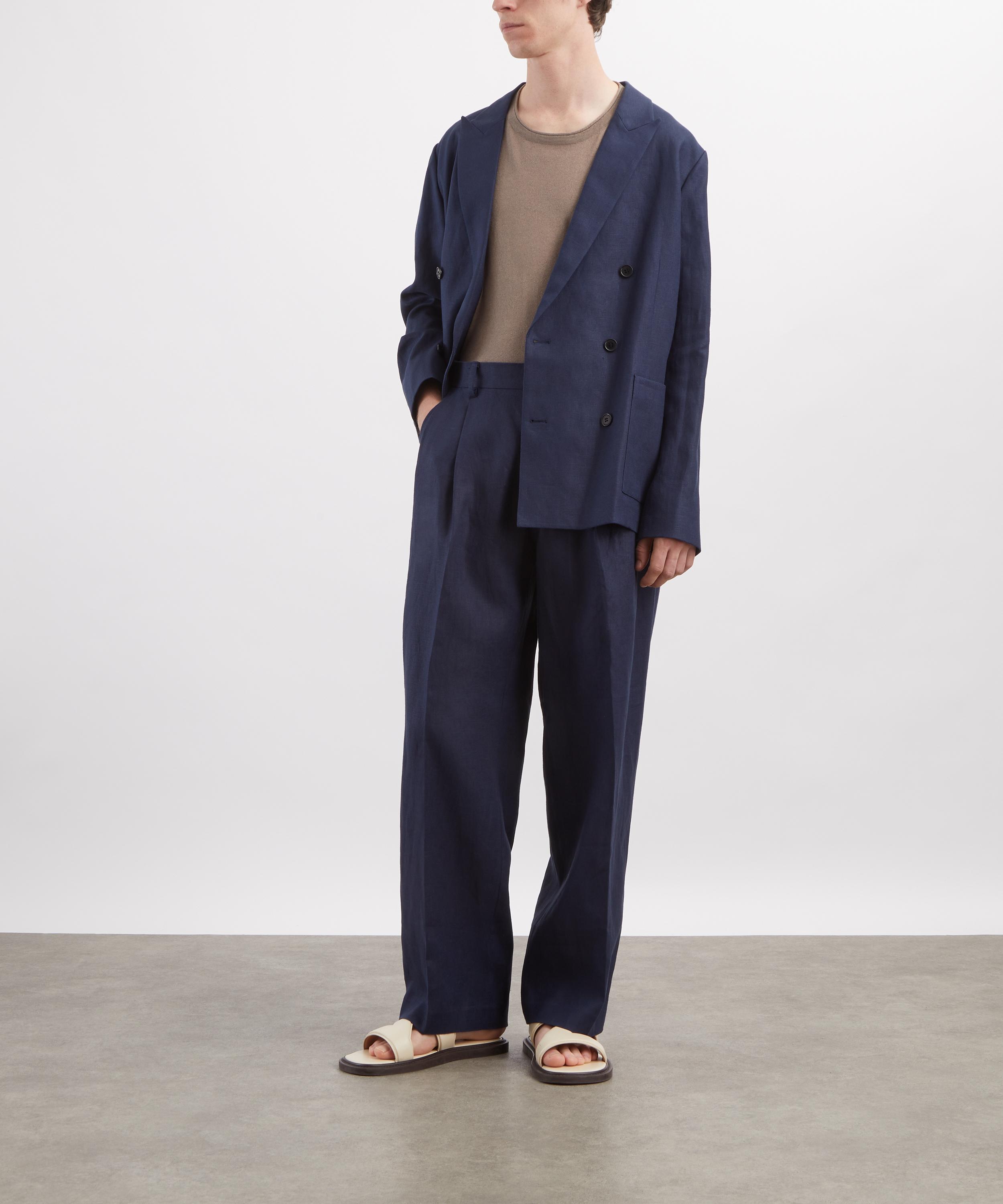 NN07 - Justin Navy Relaxed Fit Linen Trousers image number 1