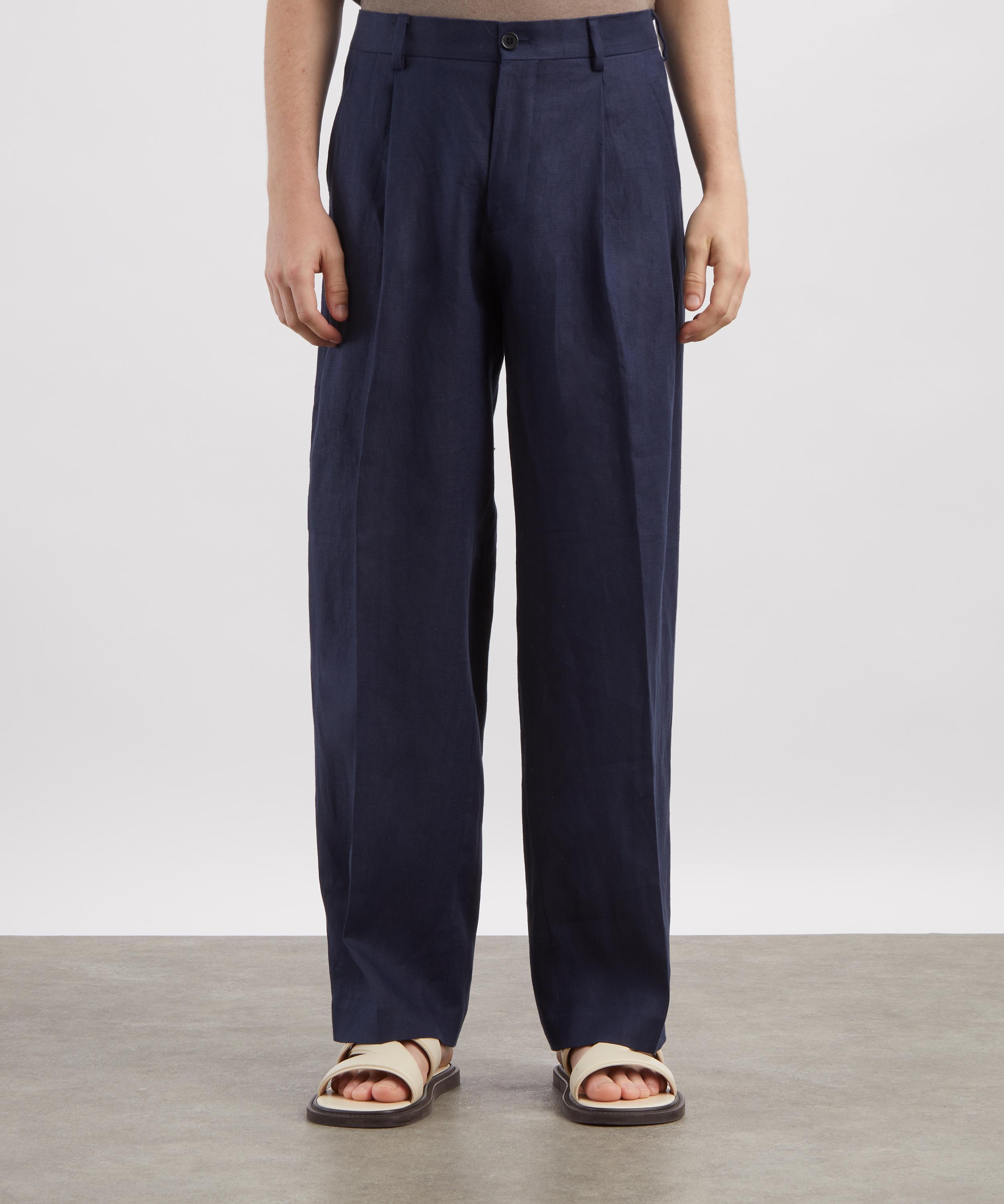 NN07 - Justin Navy Relaxed Fit Linen Trousers image number 2