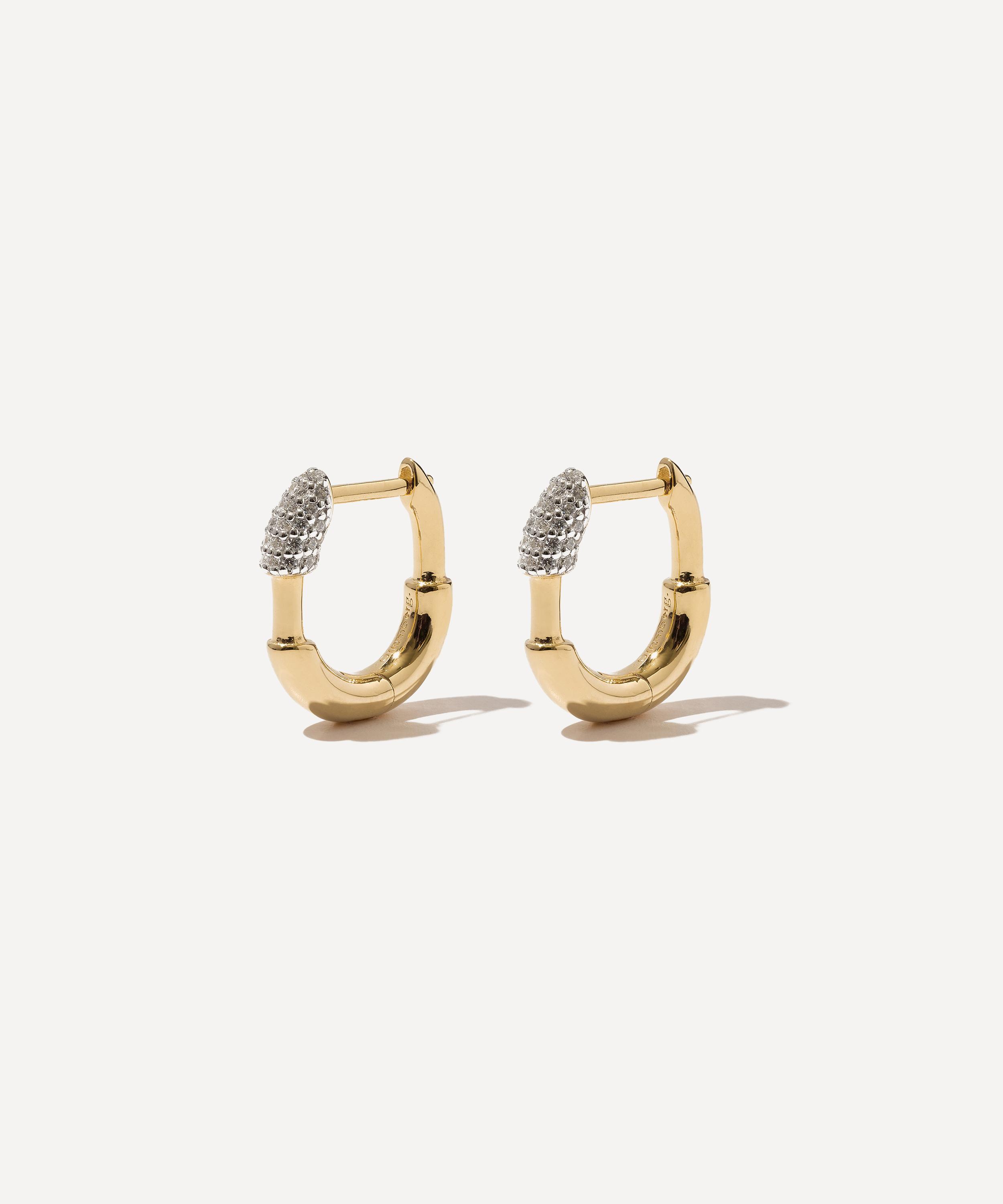 Otiumberg - 14ct Gold-Plated Vermeil Silver Small Pav&eacute; Staple Hoop Earrings