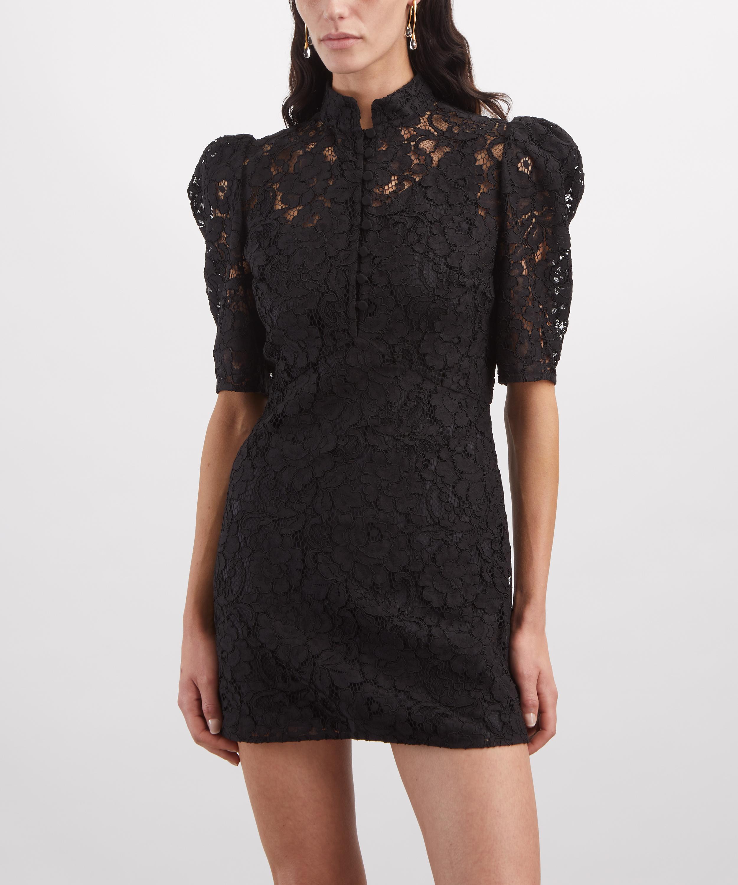THE IRISH TWIN - Christi Deep Black Guipure Lace Mini Dress image number 2