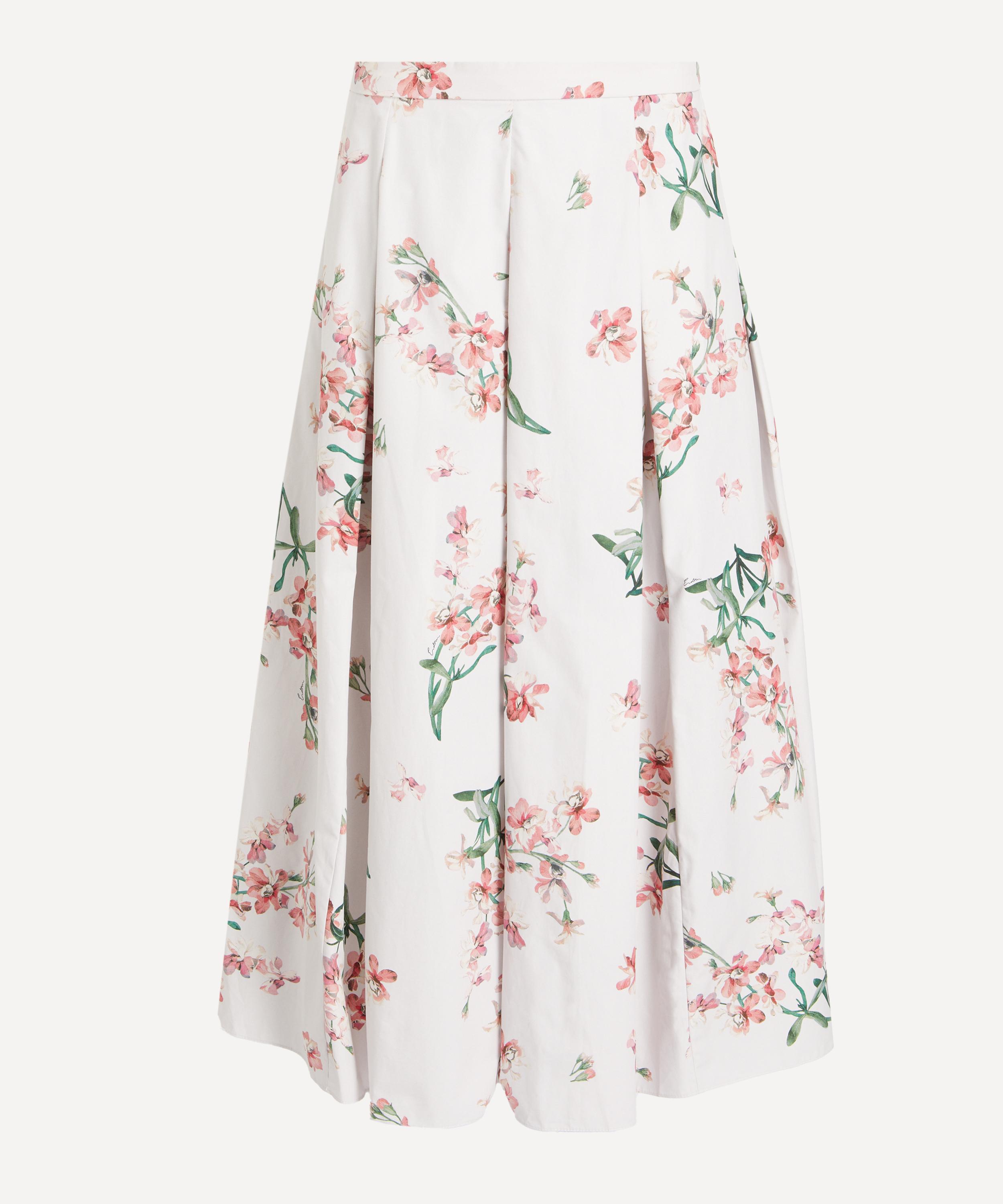 Erdem - Floral Cotton Pleated Midi Skirt