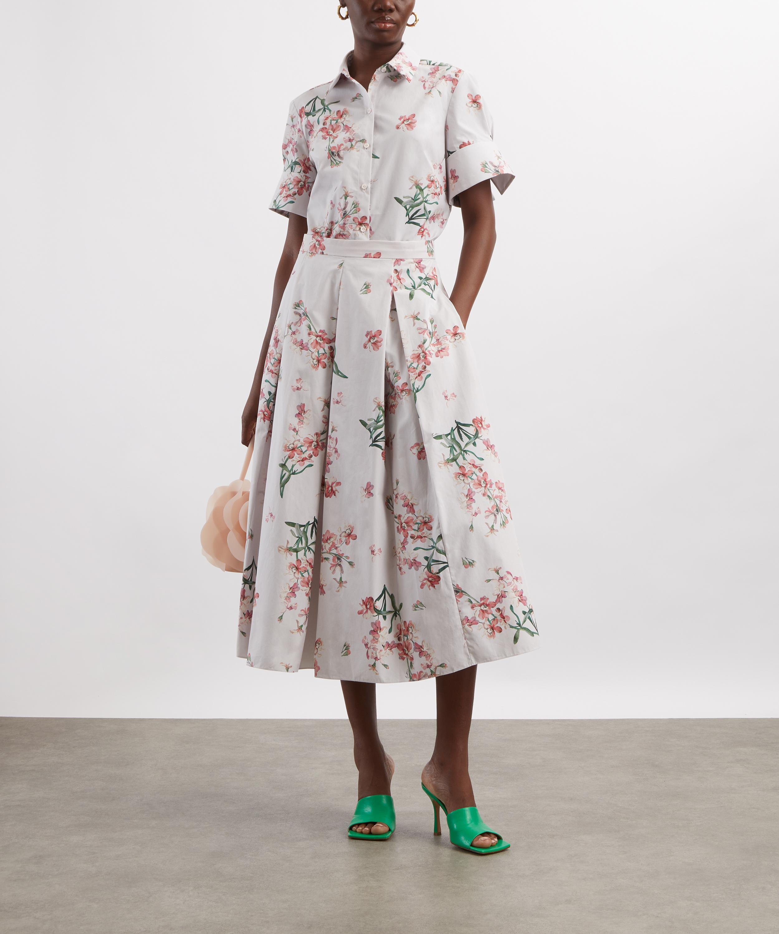Erdem - Floral Cotton Pleated Midi Skirt image number 1