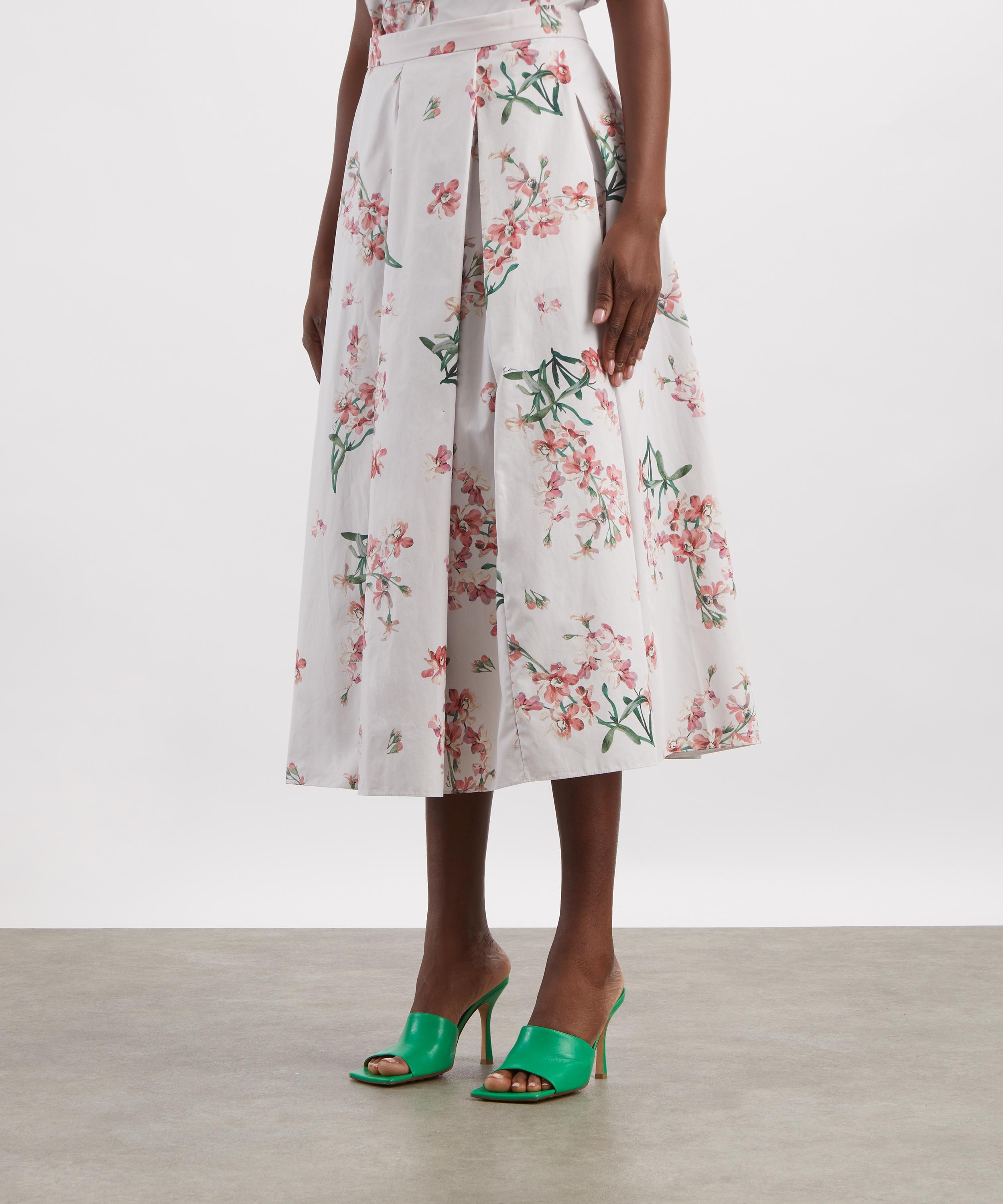 Erdem - Floral Cotton Pleated Midi Skirt image number 2