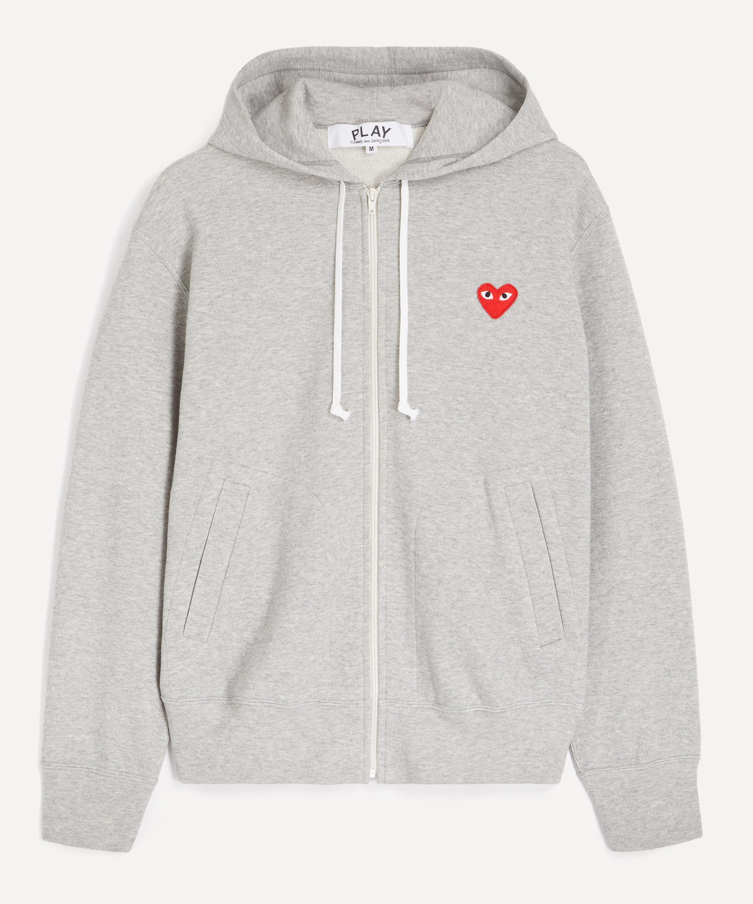 Comme des Gar&ccedil;ons Play - Grey Red Emblem Zip Hoodie
