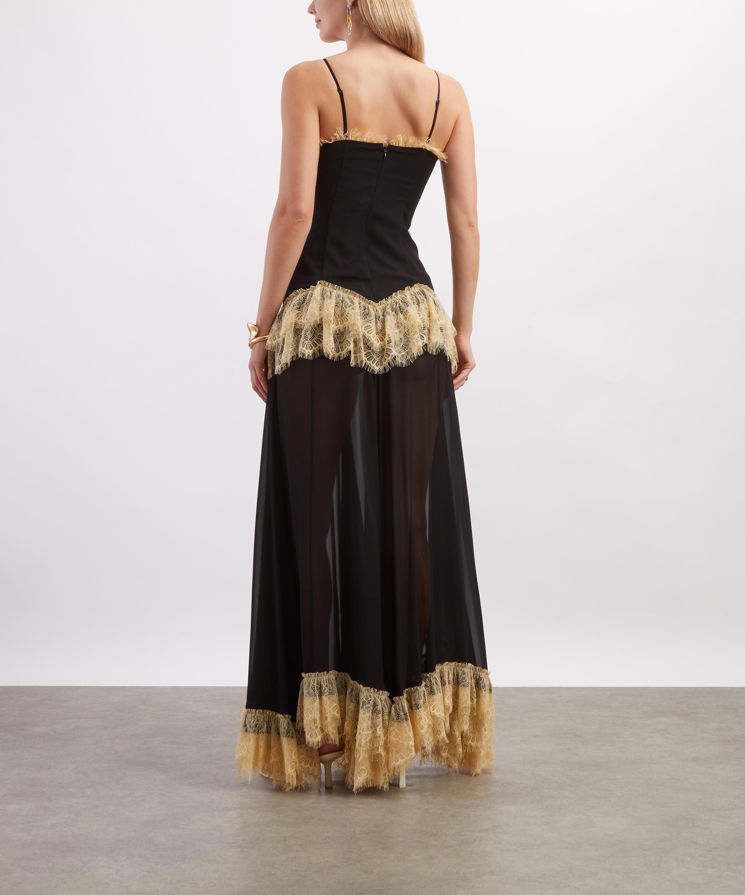 de la vali dress Estela Maxi embellishment:3D Flowers Delicate antique yellow lace Women's Cap Sleeve Ribbed Bougainvillea maxi Color:Honey
