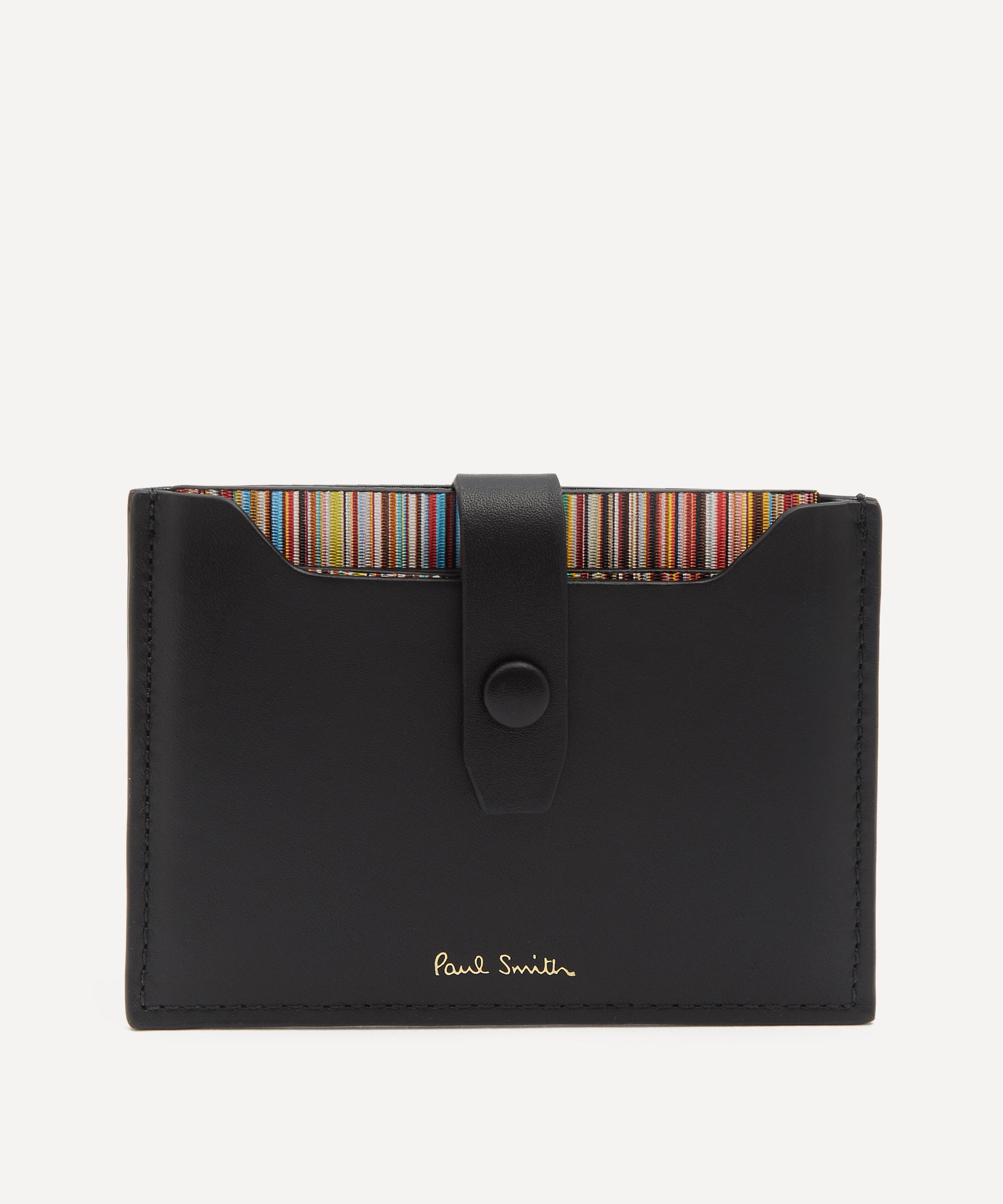 Paul Smith - Black Leather Credit Card Holder with Signature Stripe Pull Out