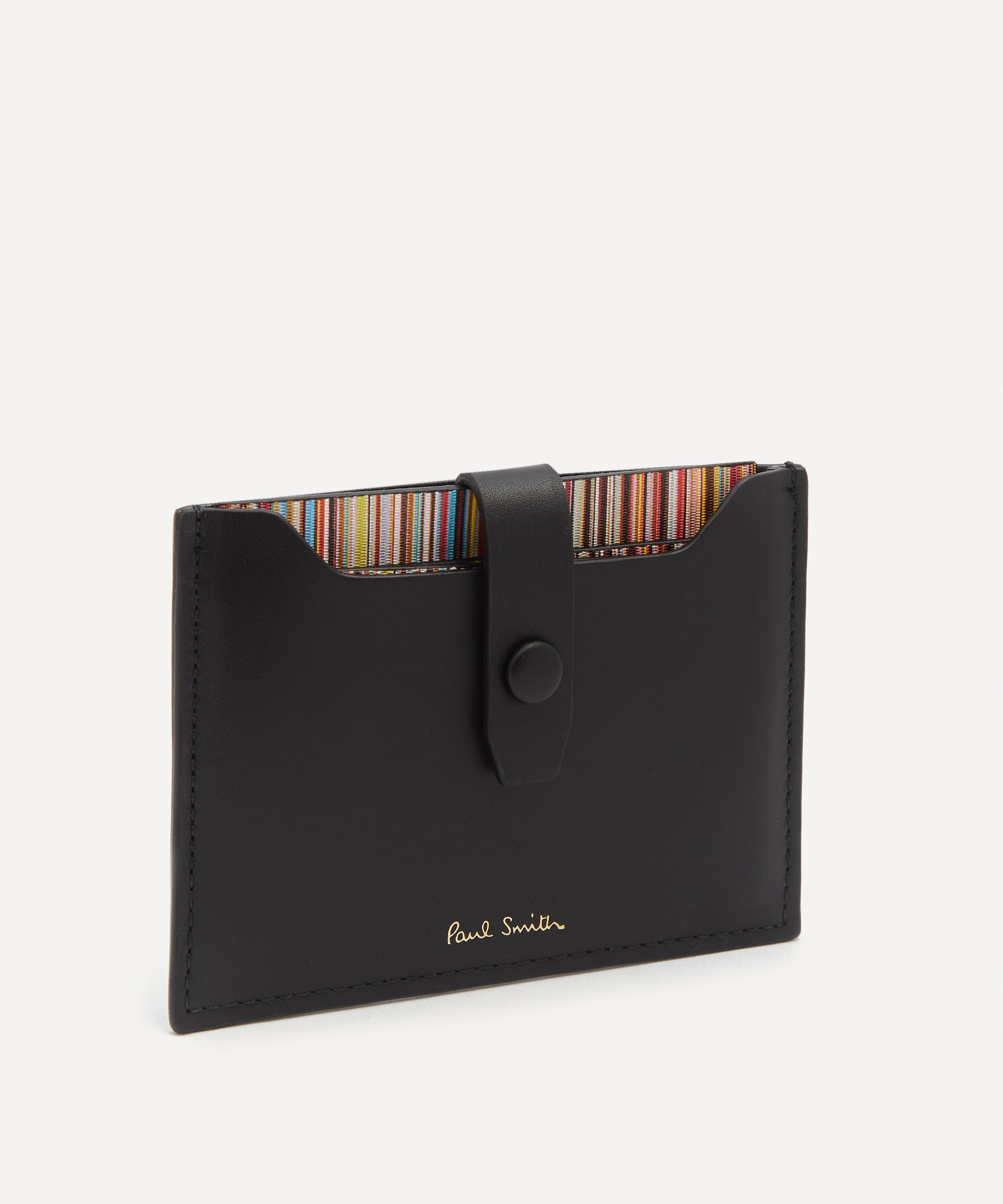 Paul Smith - Black Leather Credit Card Holder with Signature Stripe Pull Out image number 1