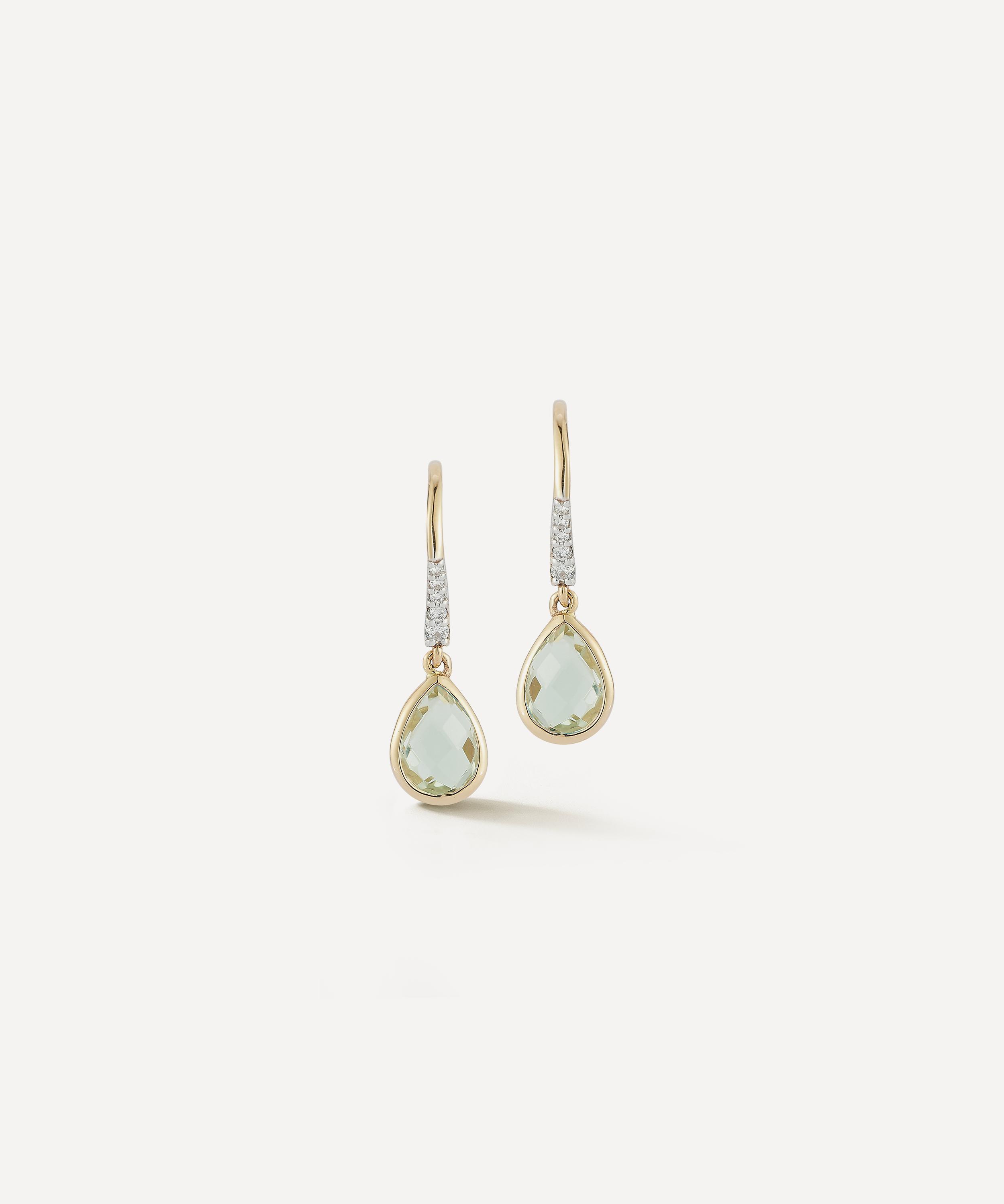 Mateo - 14ct Gold Bezeled Green Amethyst Drop Earrings