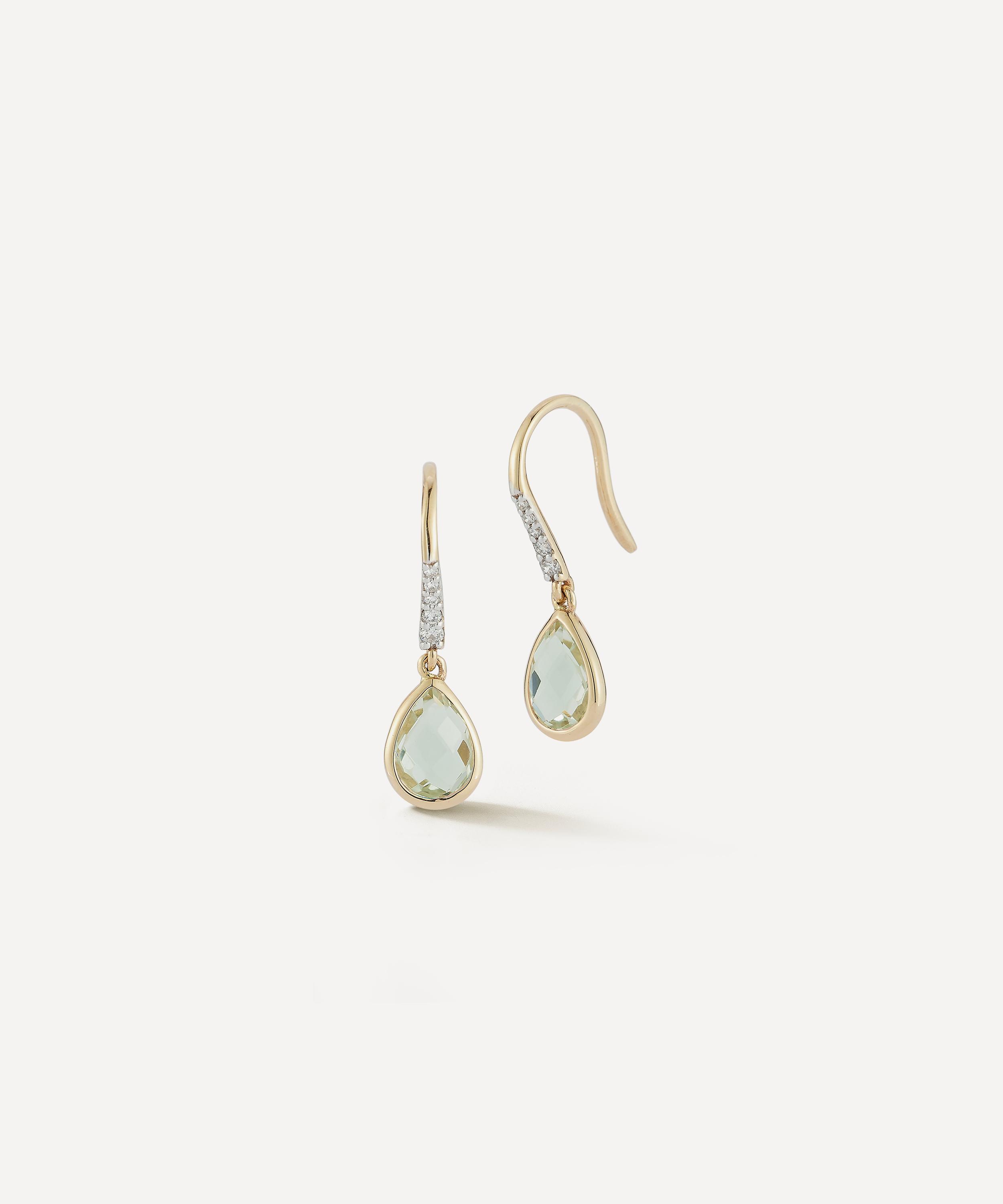 Mateo - 14ct Gold Bezeled Green Amethyst Drop Earrings image number 1