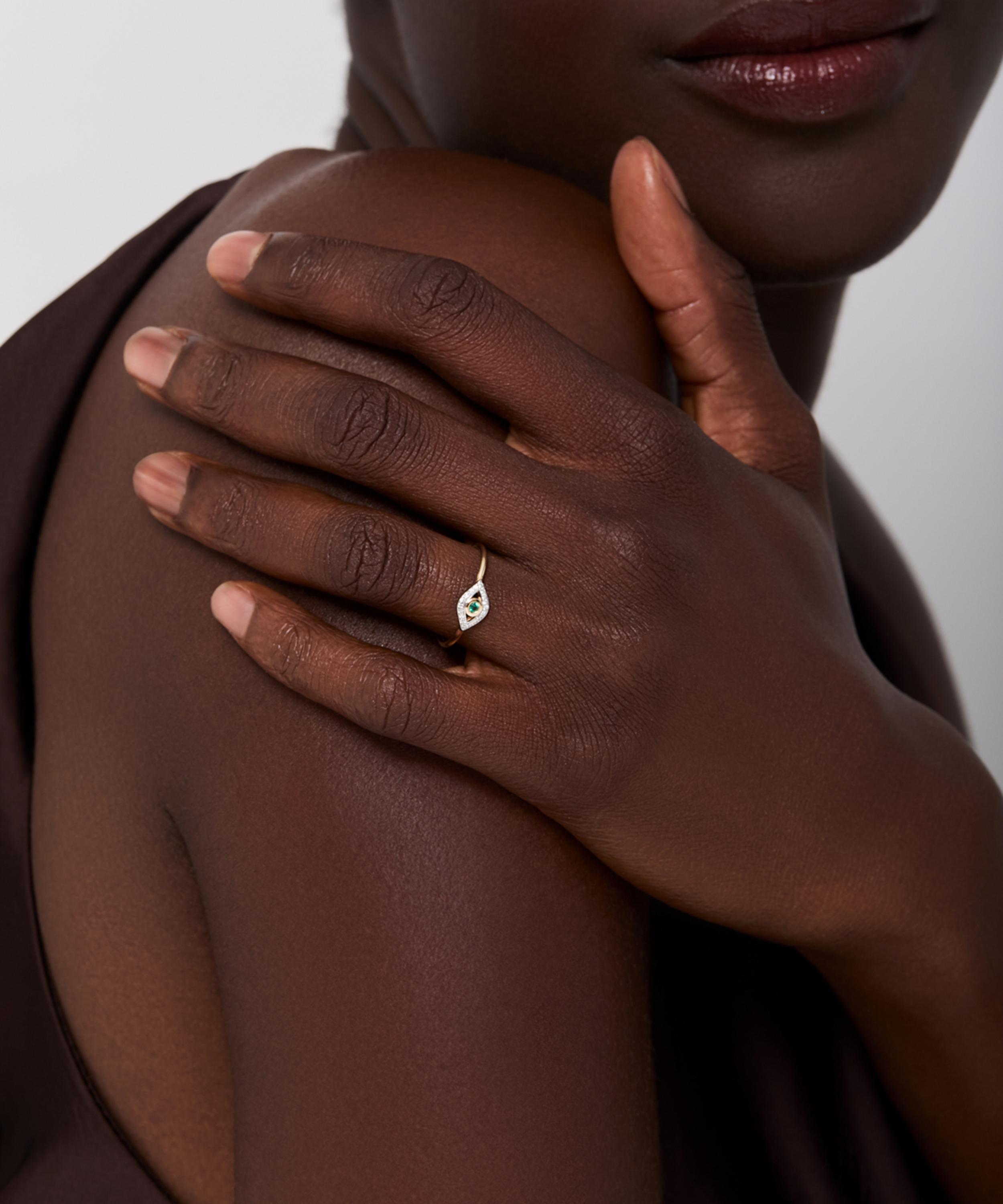 Mateo - 14ct Gold Emerald Evil Eye Ring image number 1