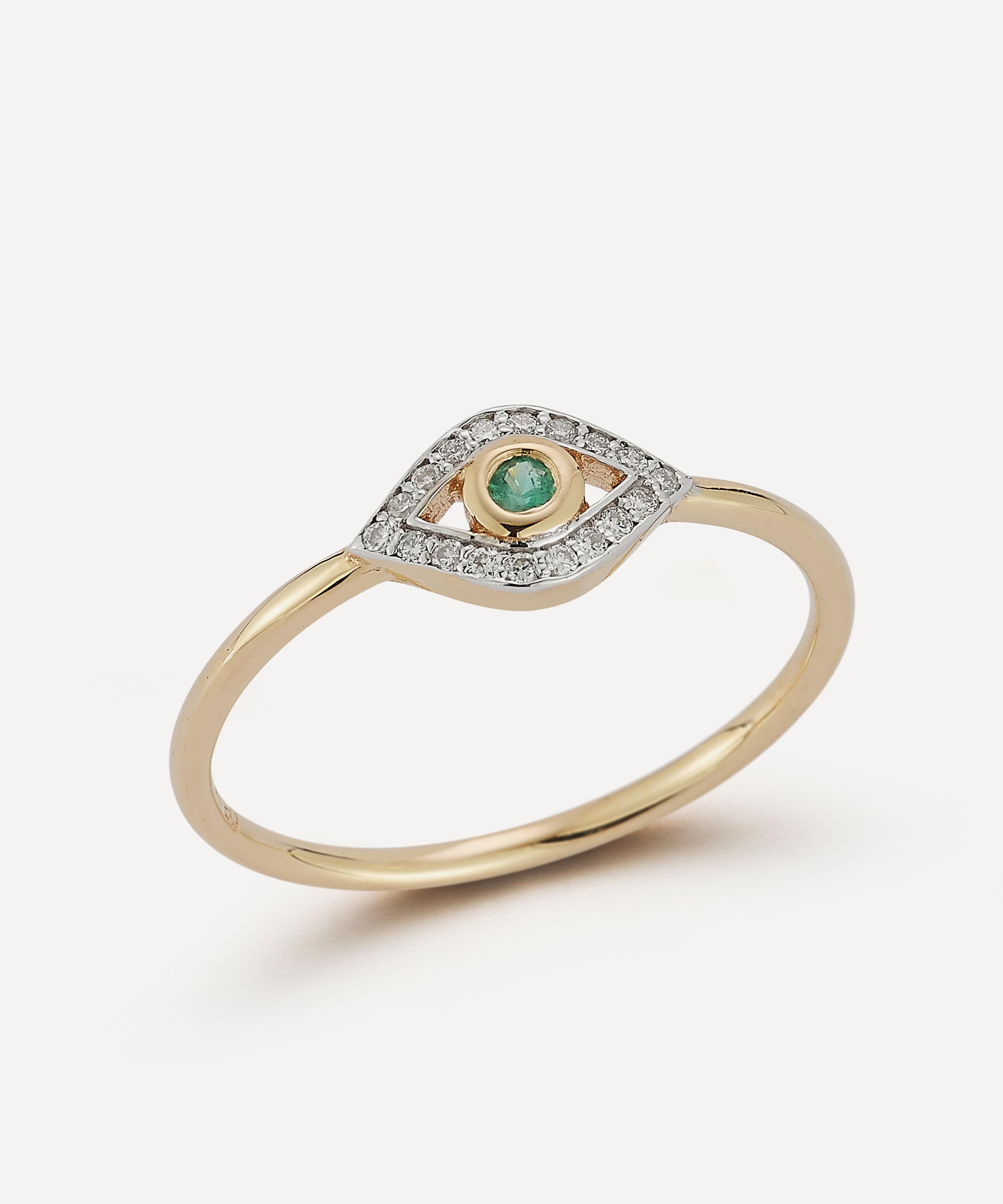 Mateo - 14ct Gold Emerald Evil Eye Ring image number 3