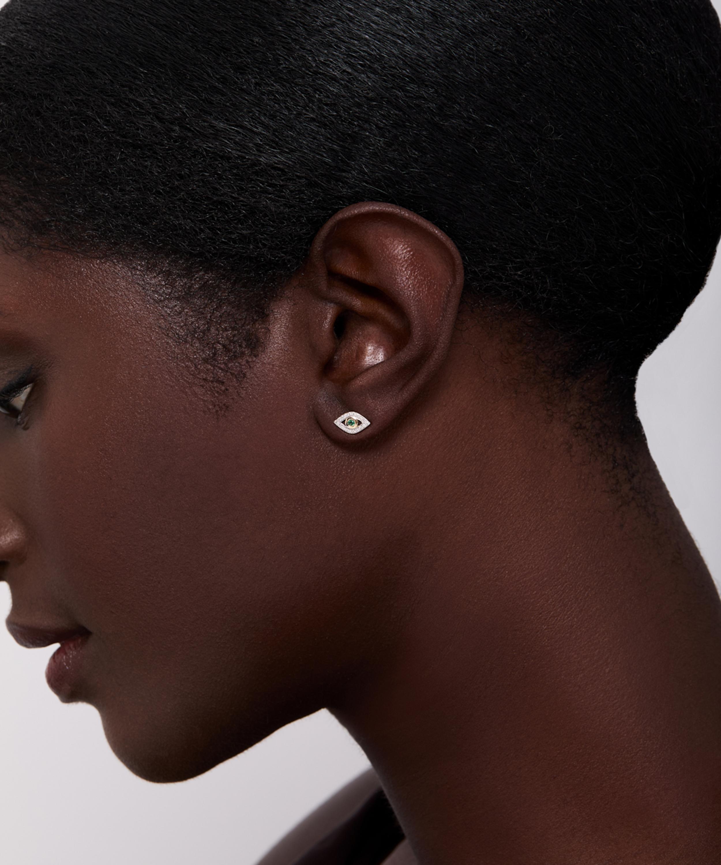 Mateo - 14ct Gold Emerald Evil Eye Stud Earrings image number 1