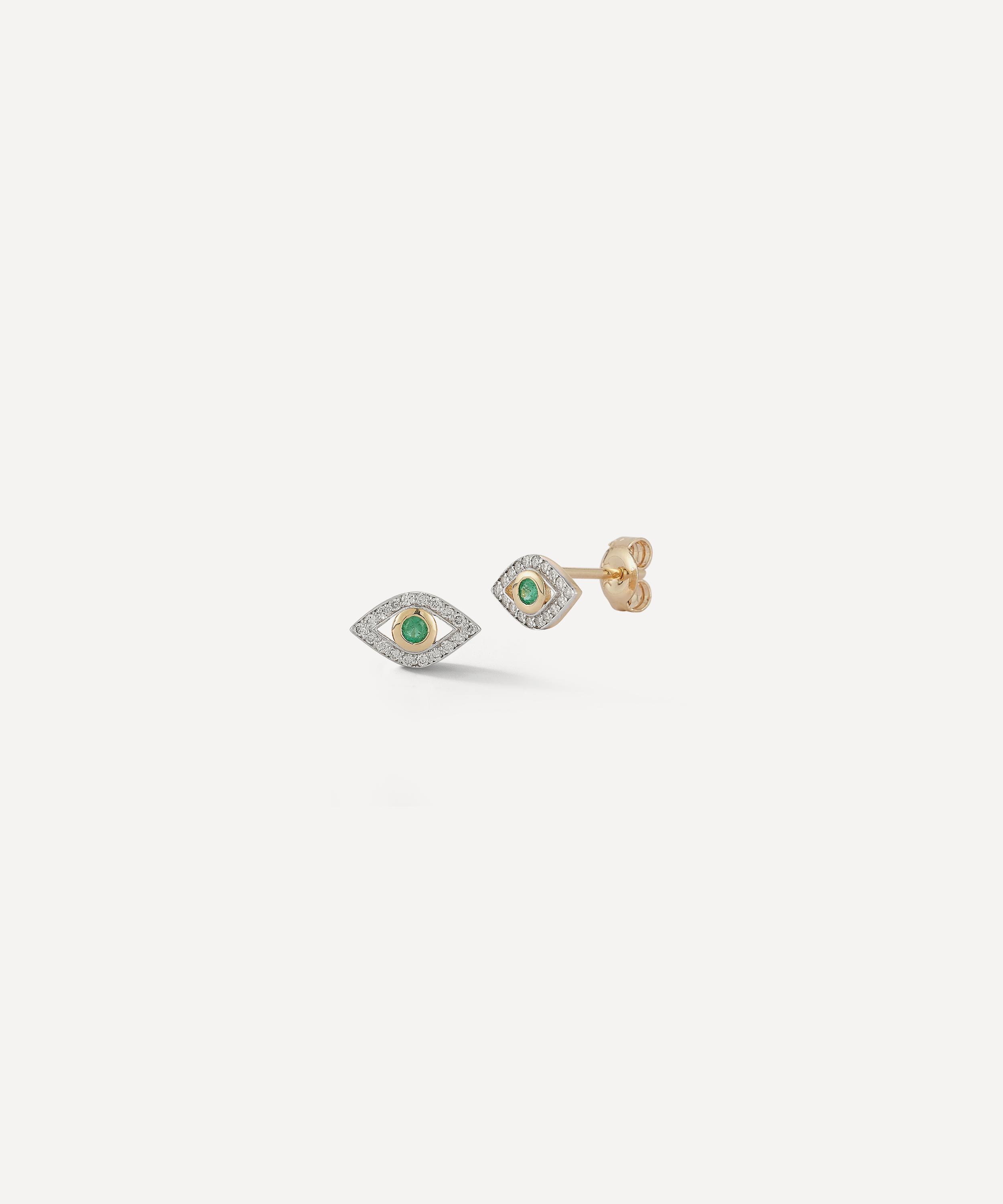 Mateo - 14ct Gold Emerald Evil Eye Stud Earrings image number 2