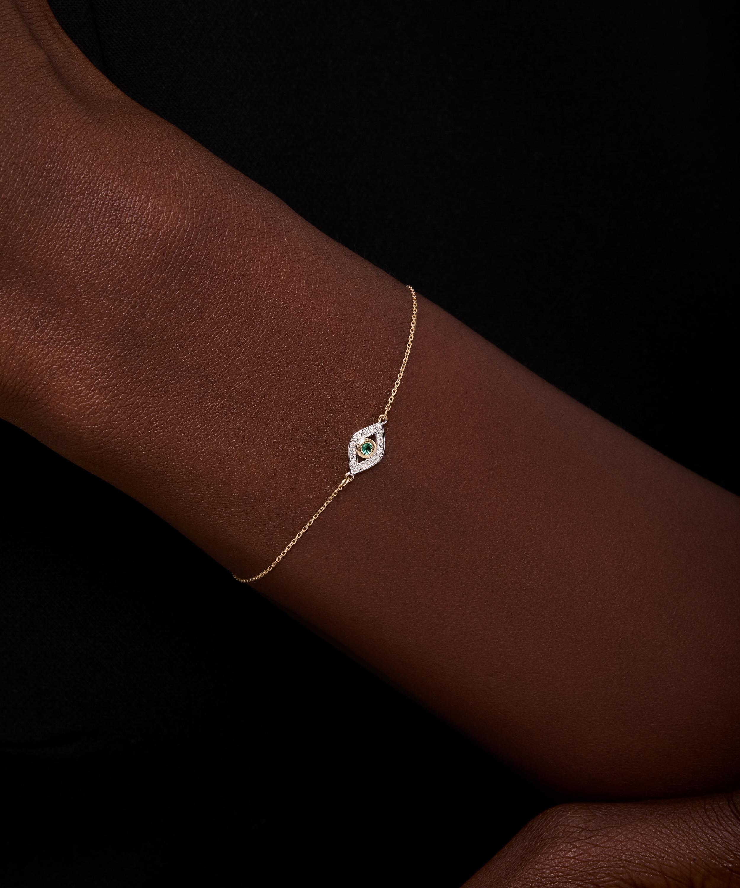 Mateo - 14ct Gold Emerald Evil Eye Bracelet image number 1