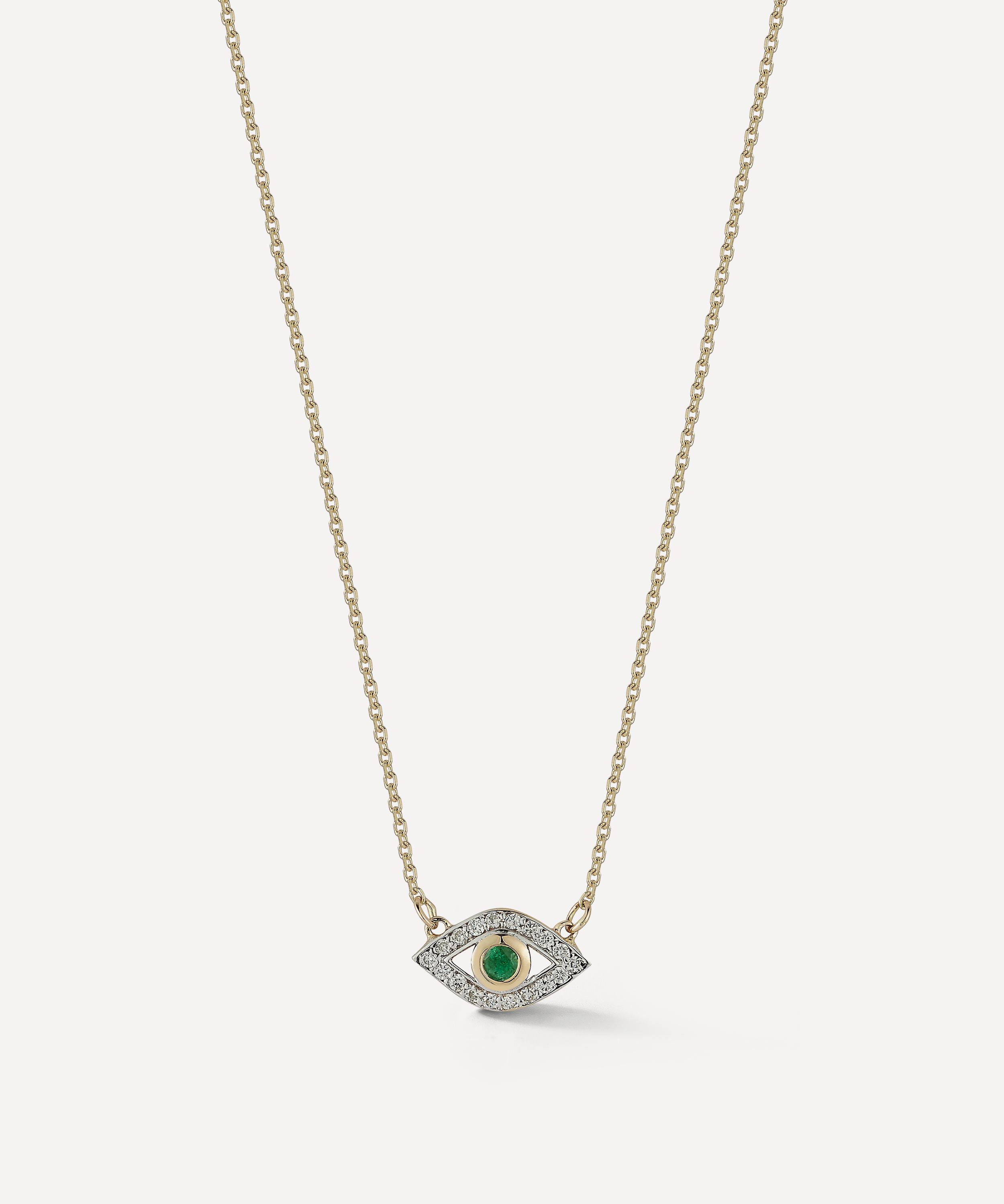Mateo - 14ct Gold Emerald Evil Eye Pendant Necklace