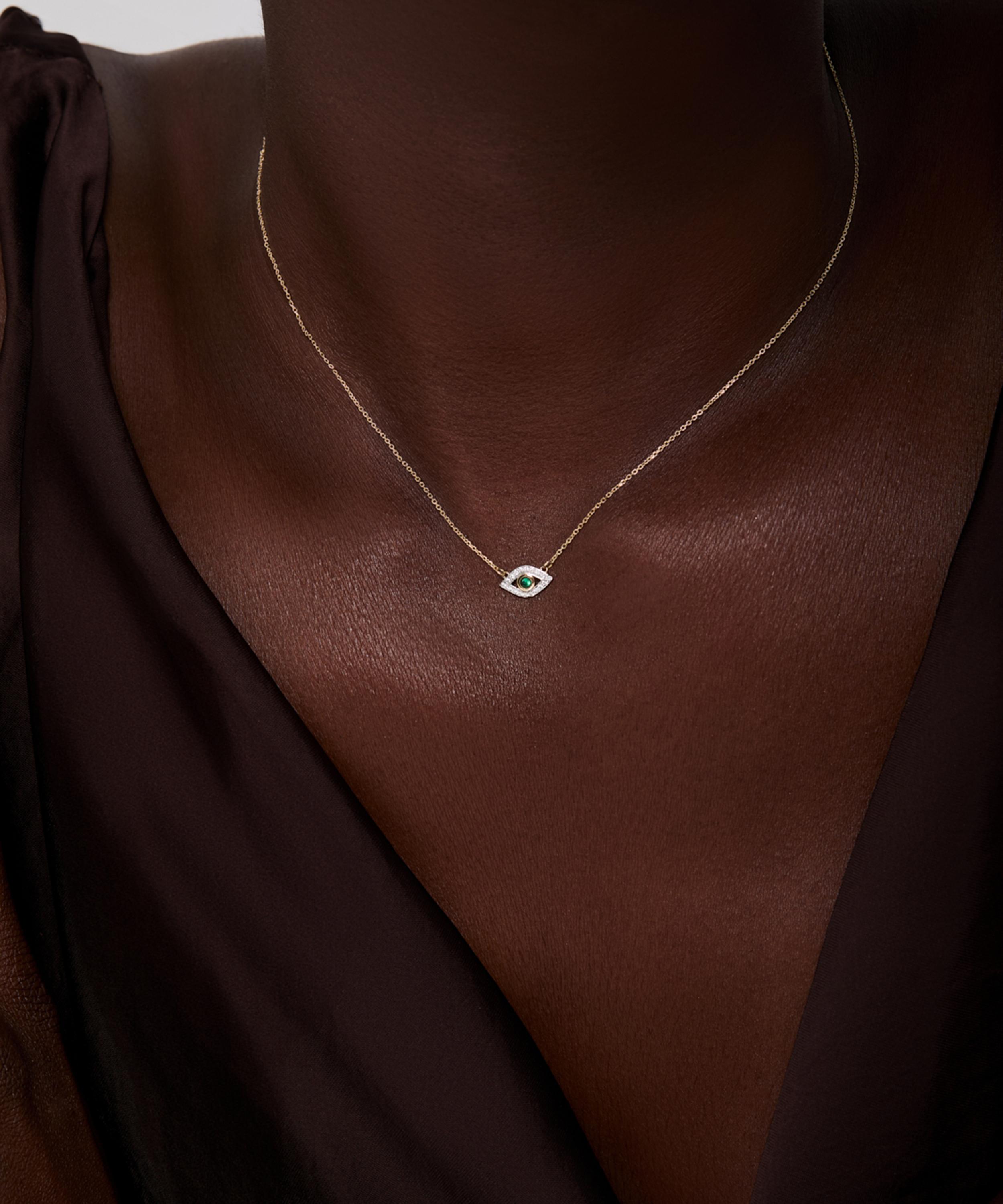 Mateo - 14ct Gold Emerald Evil Eye Pendant Necklace image number 1
