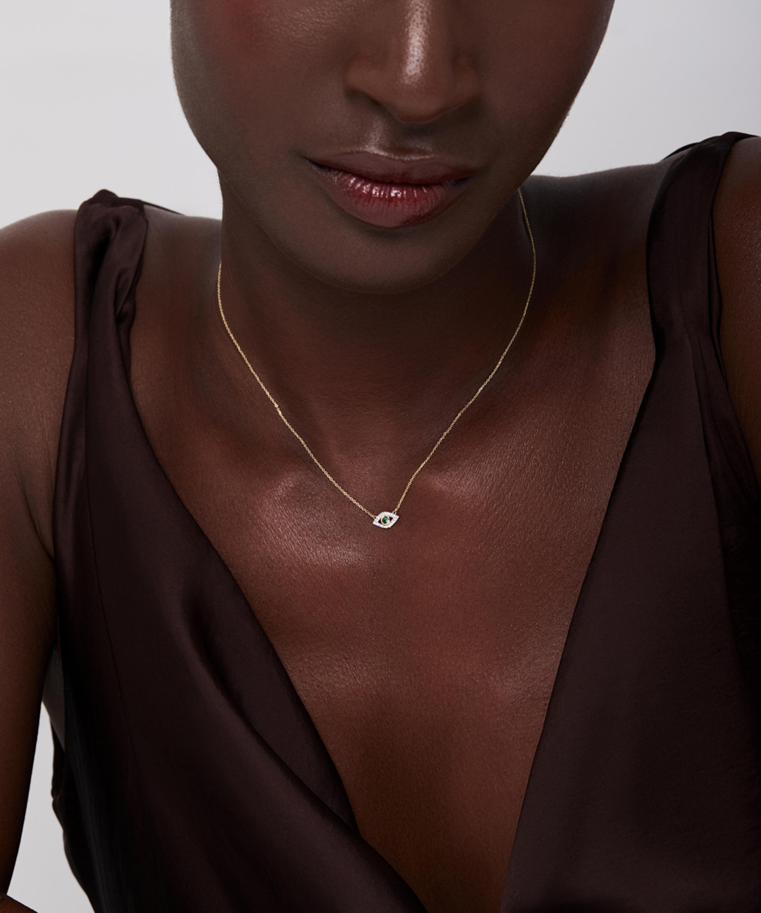 Mateo - 14ct Gold Emerald Evil Eye Pendant Necklace image number 2