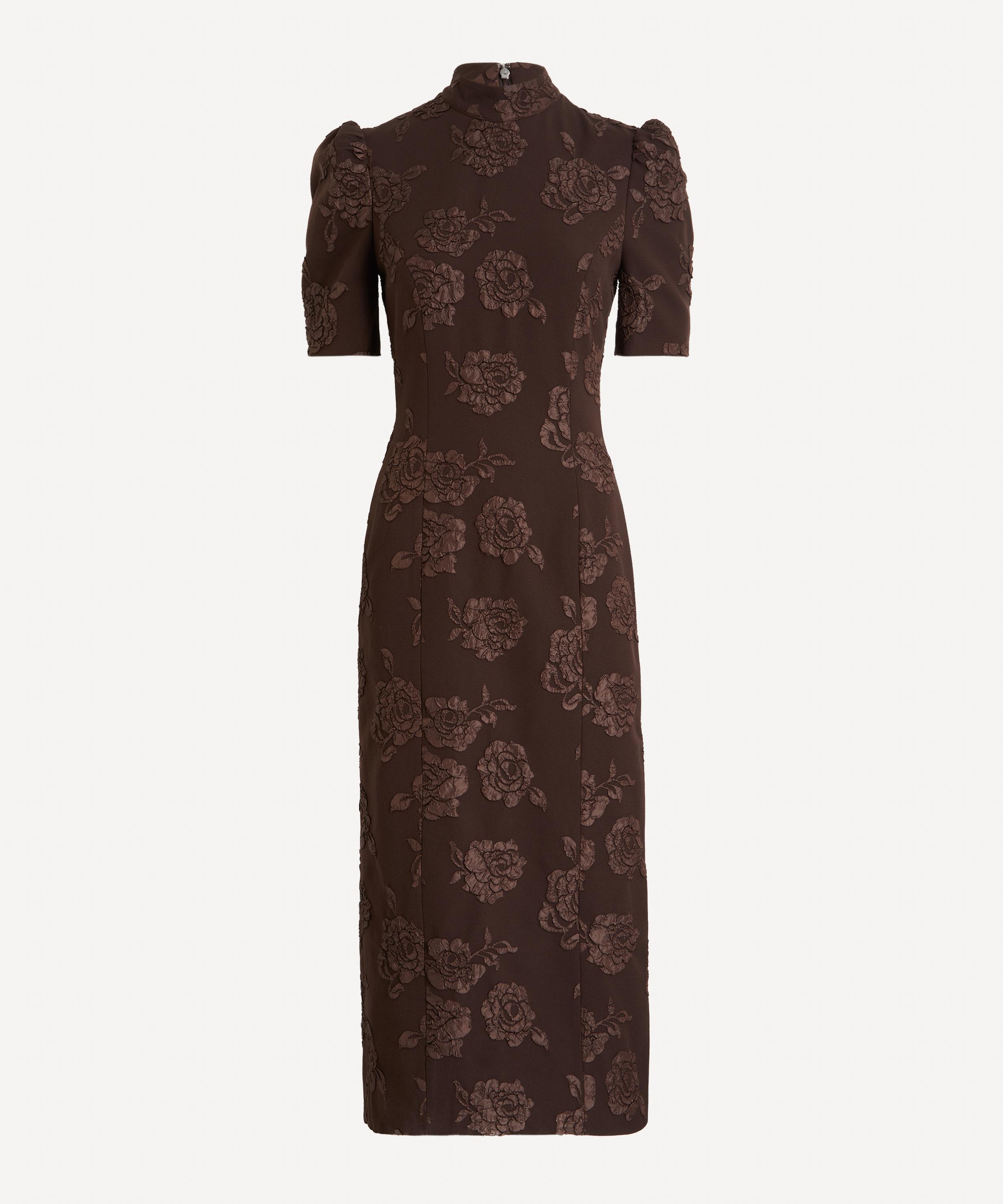 ROTATE Birger Christensen - Dark Brown Jacquard Midi Dress