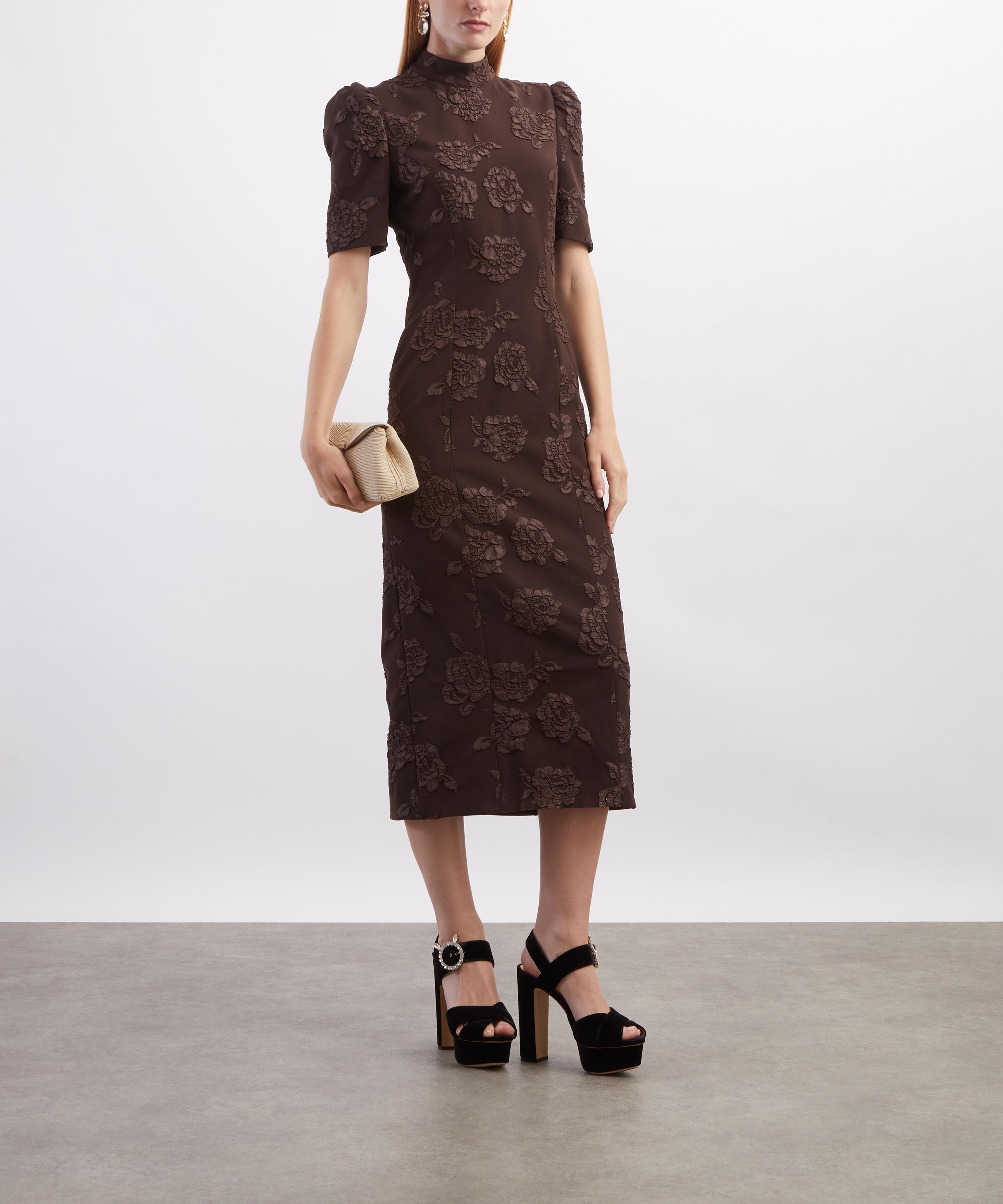 ROTATE Birger Christensen - Dark Brown Jacquard Midi Dress image number 1