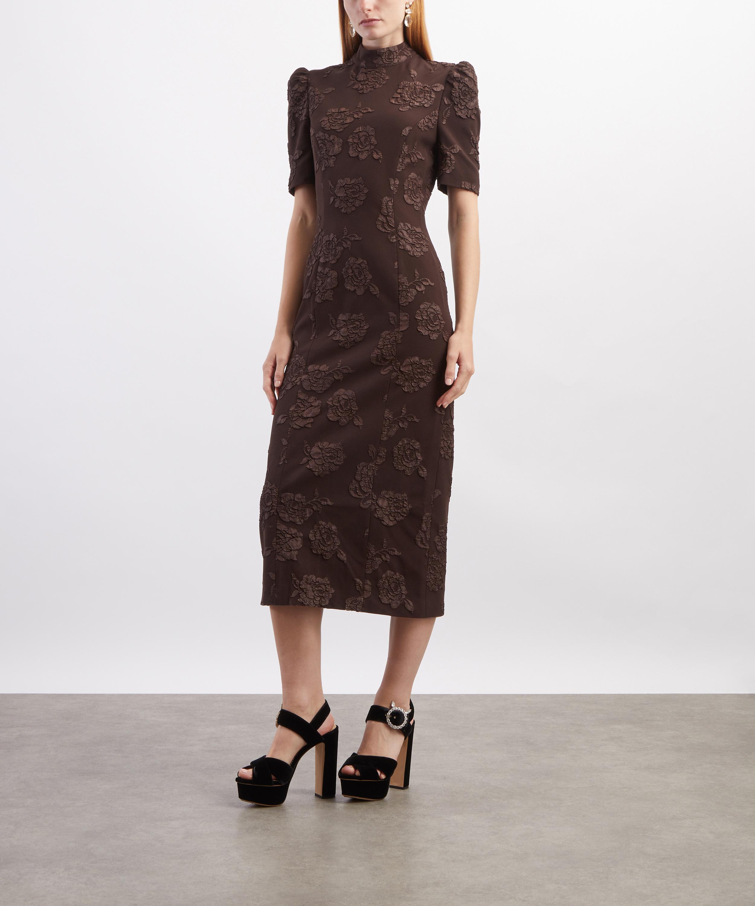 ROTATE Birger Christensen - Dark Brown Jacquard Midi Dress image number 2