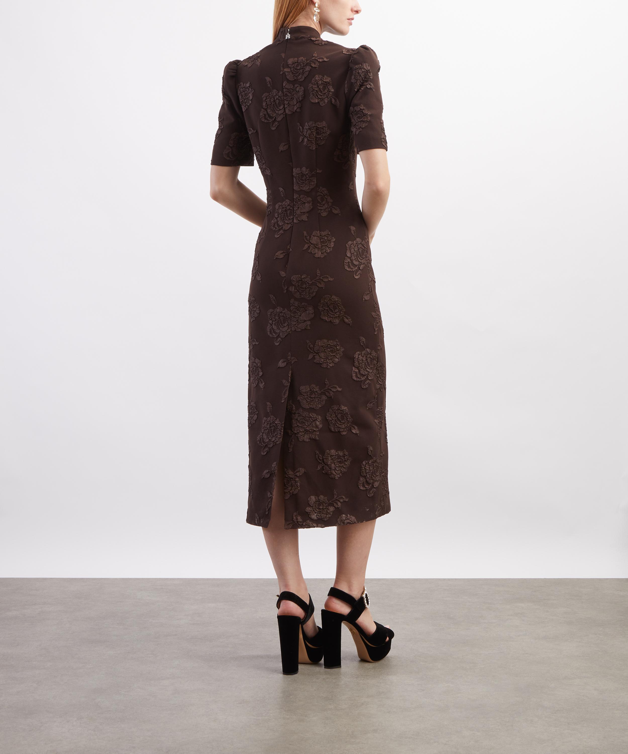 ROTATE Birger Christensen - Dark Brown Jacquard Midi Dress image number 3