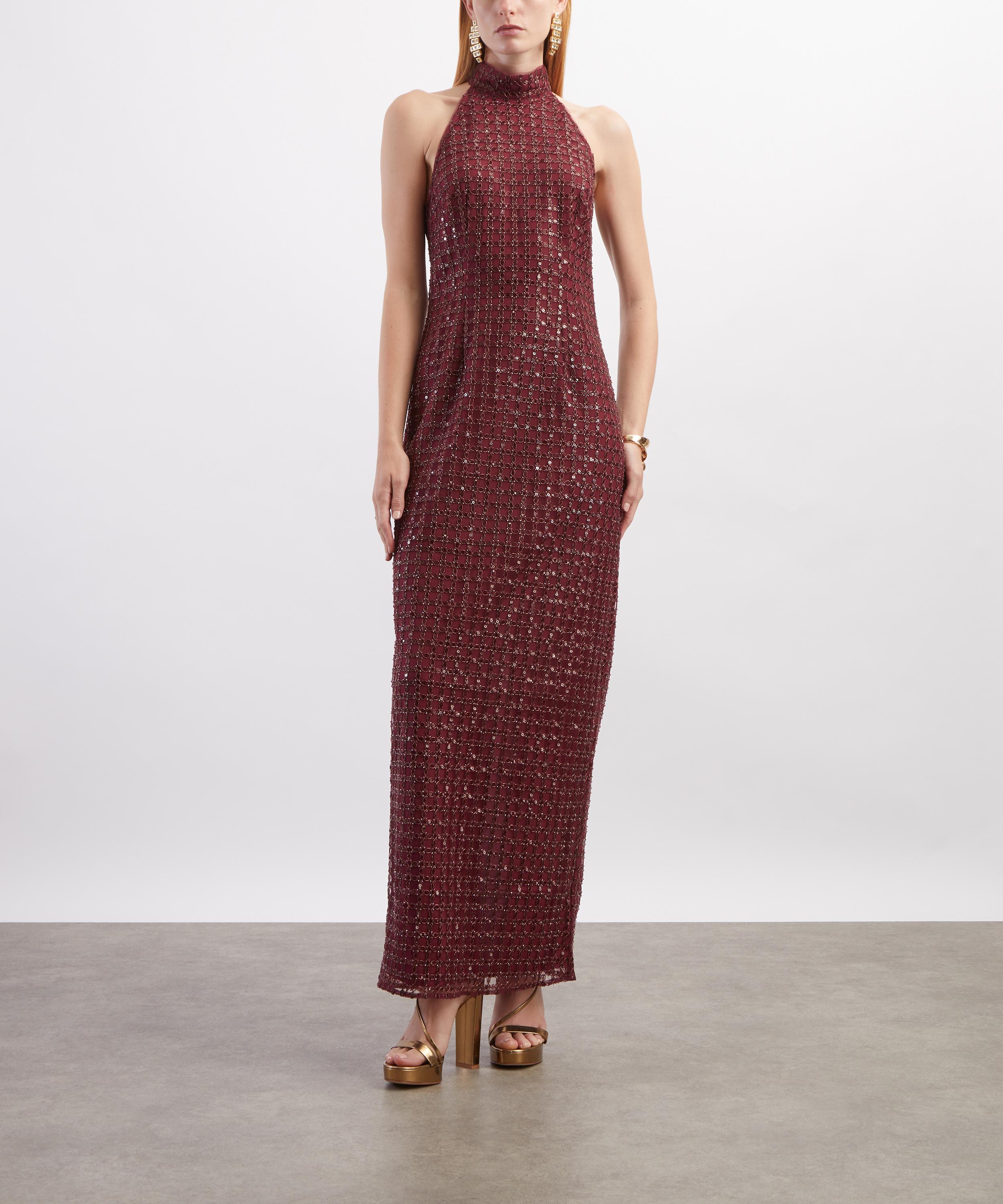 ROTATE Birger Christensen - Bordeaux Beaded Maxi Dress image number 1