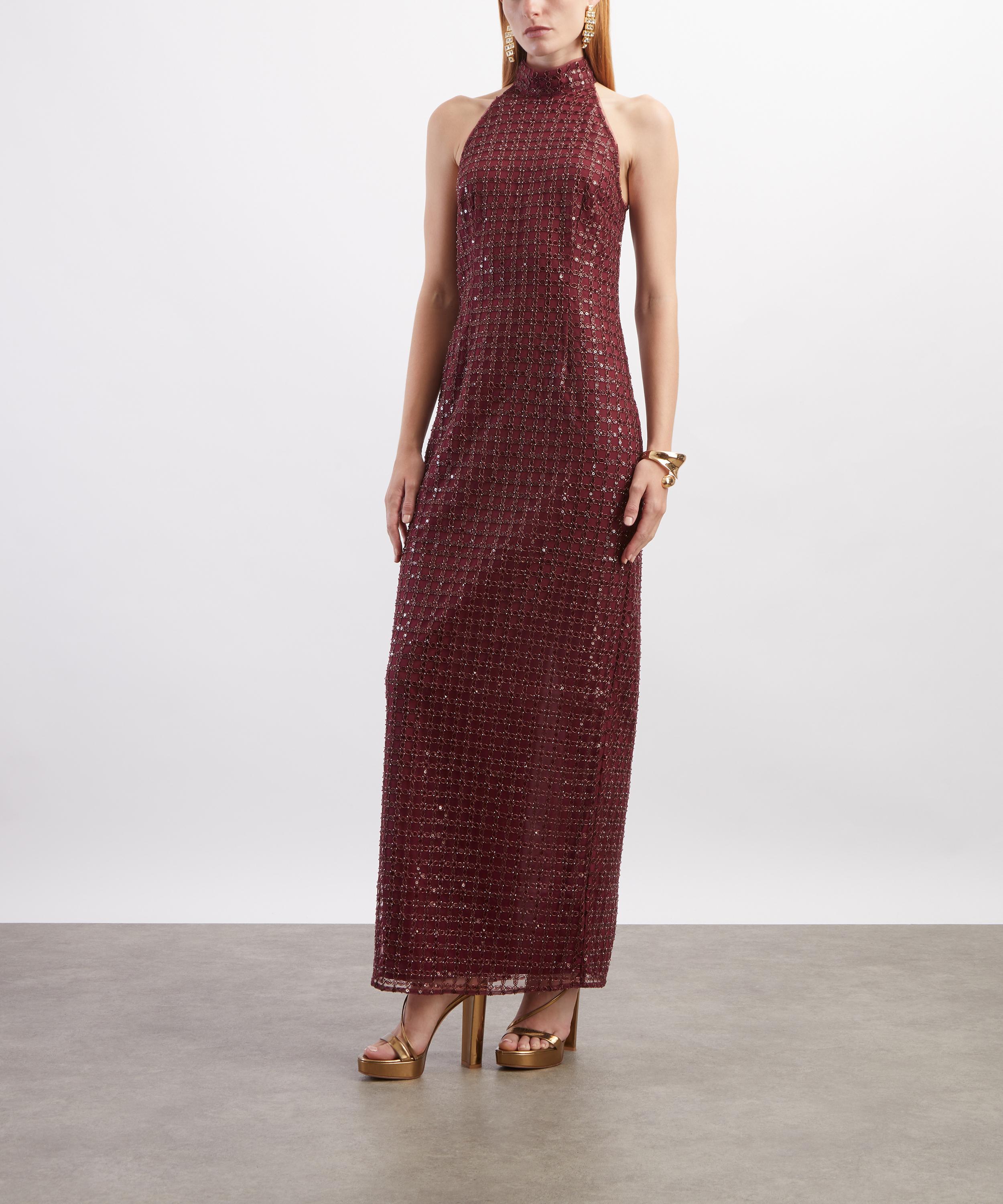 ROTATE Birger Christensen - Bordeaux Beaded Maxi Dress image number 2