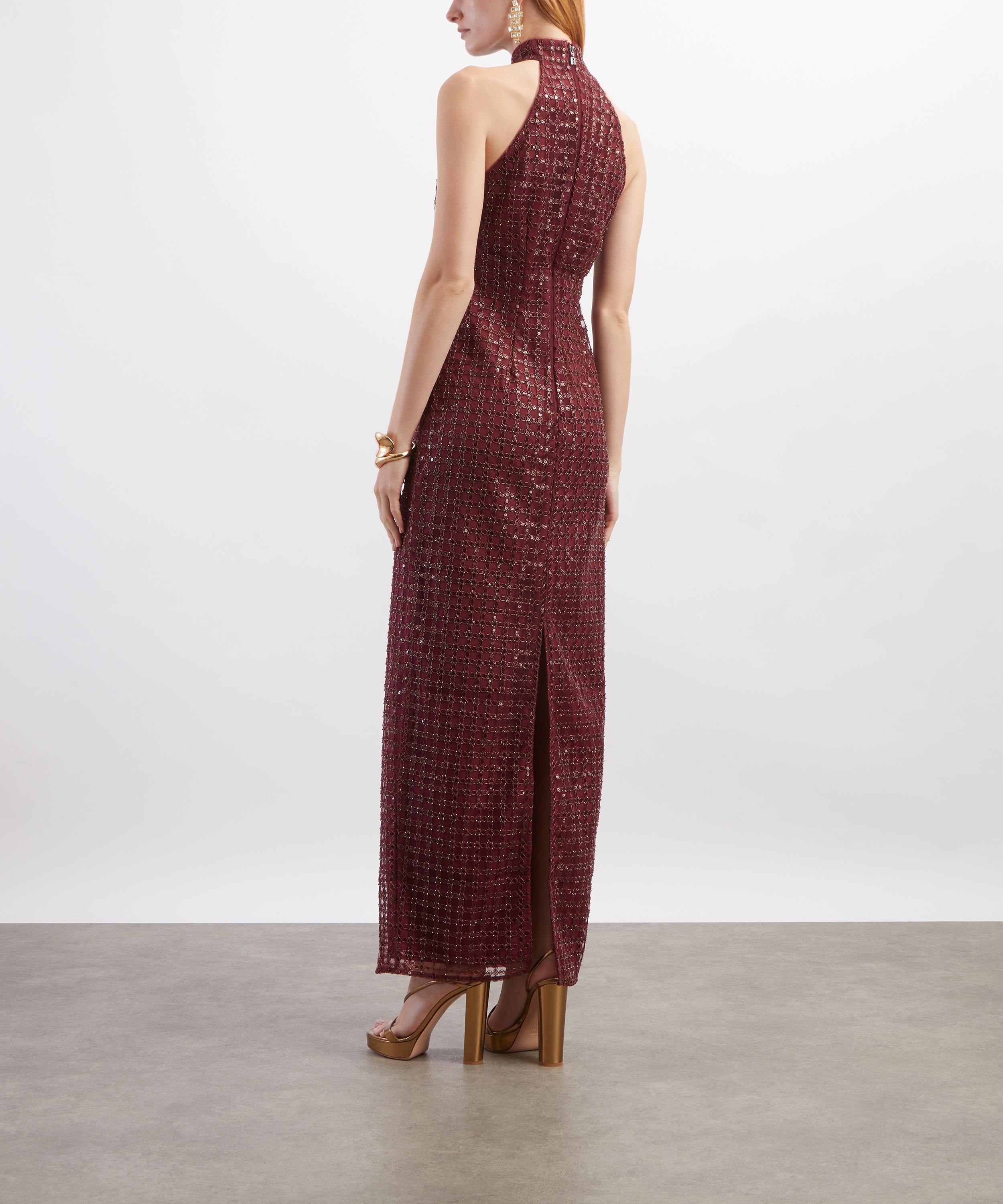 ROTATE Birger Christensen - Bordeaux Beaded Maxi Dress image number 3