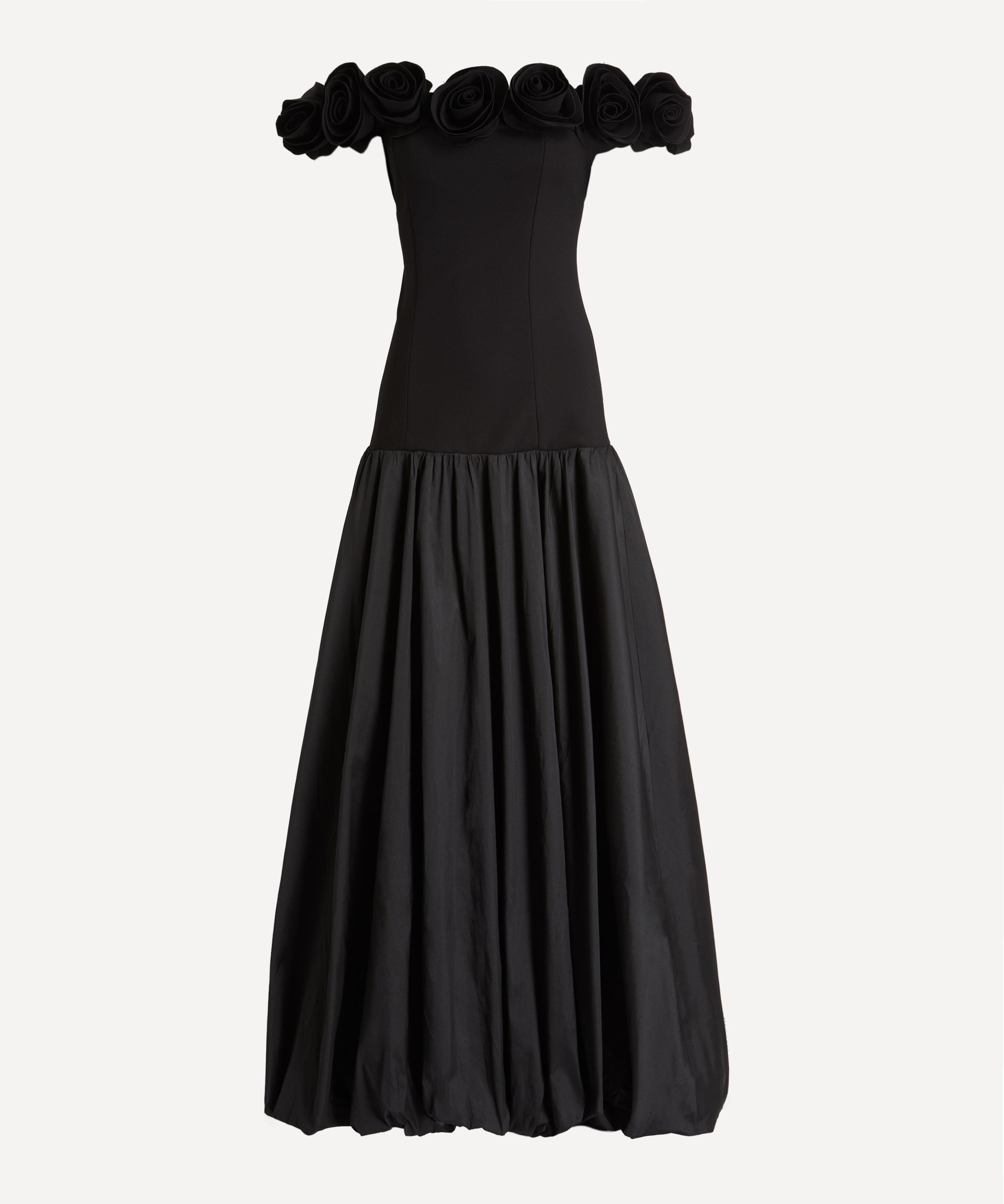 ROTATE Birger Christensen - Black Crepe Flower Maxi Dress image number 0