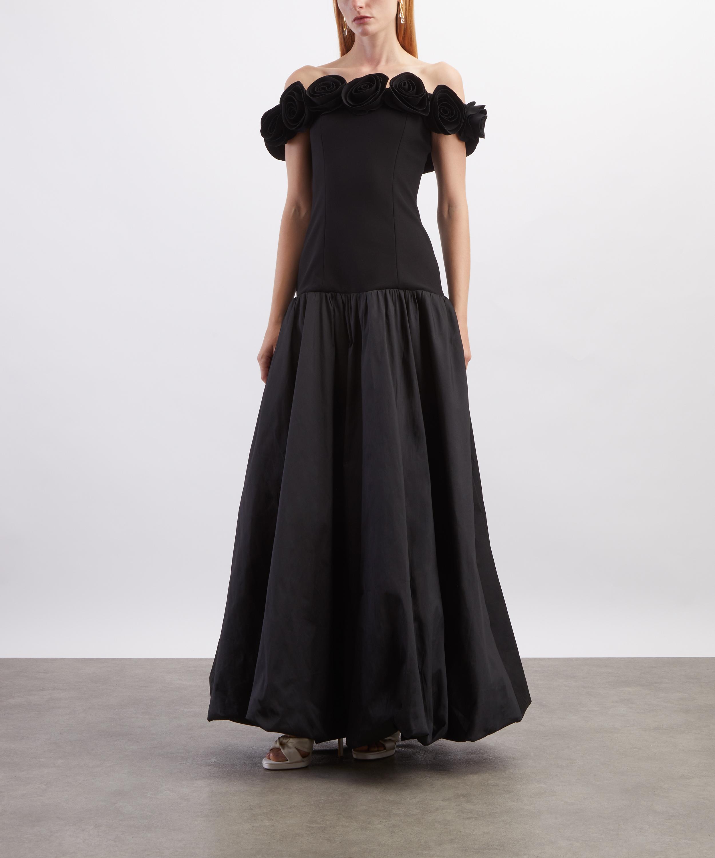 ROTATE Birger Christensen - Black Crepe Flower Maxi Dress image number 1