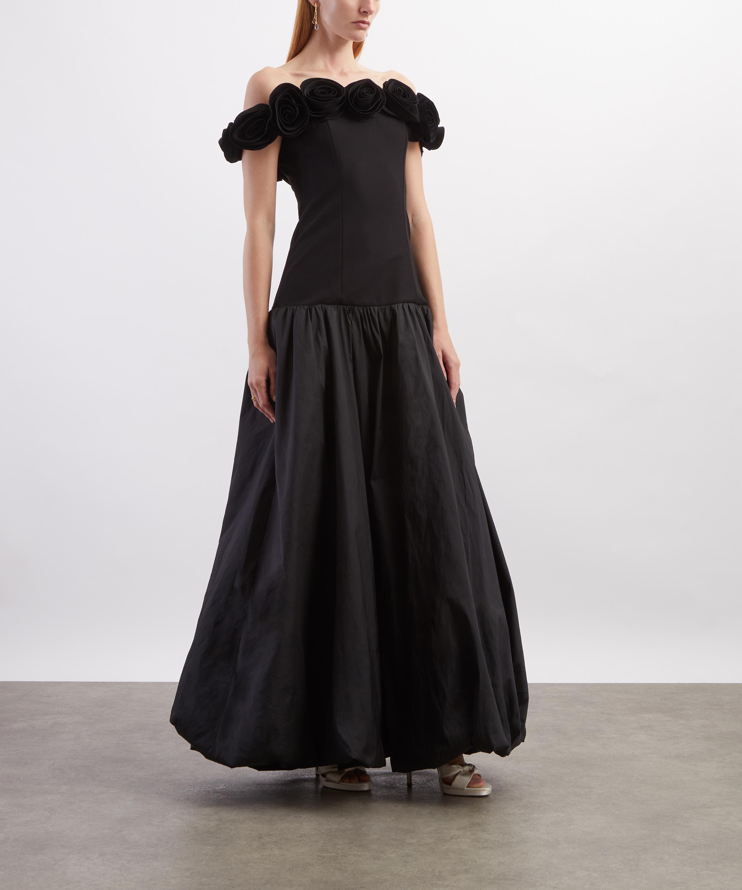 ROTATE Birger Christensen - Black Crepe Flower Maxi Dress image number 2
