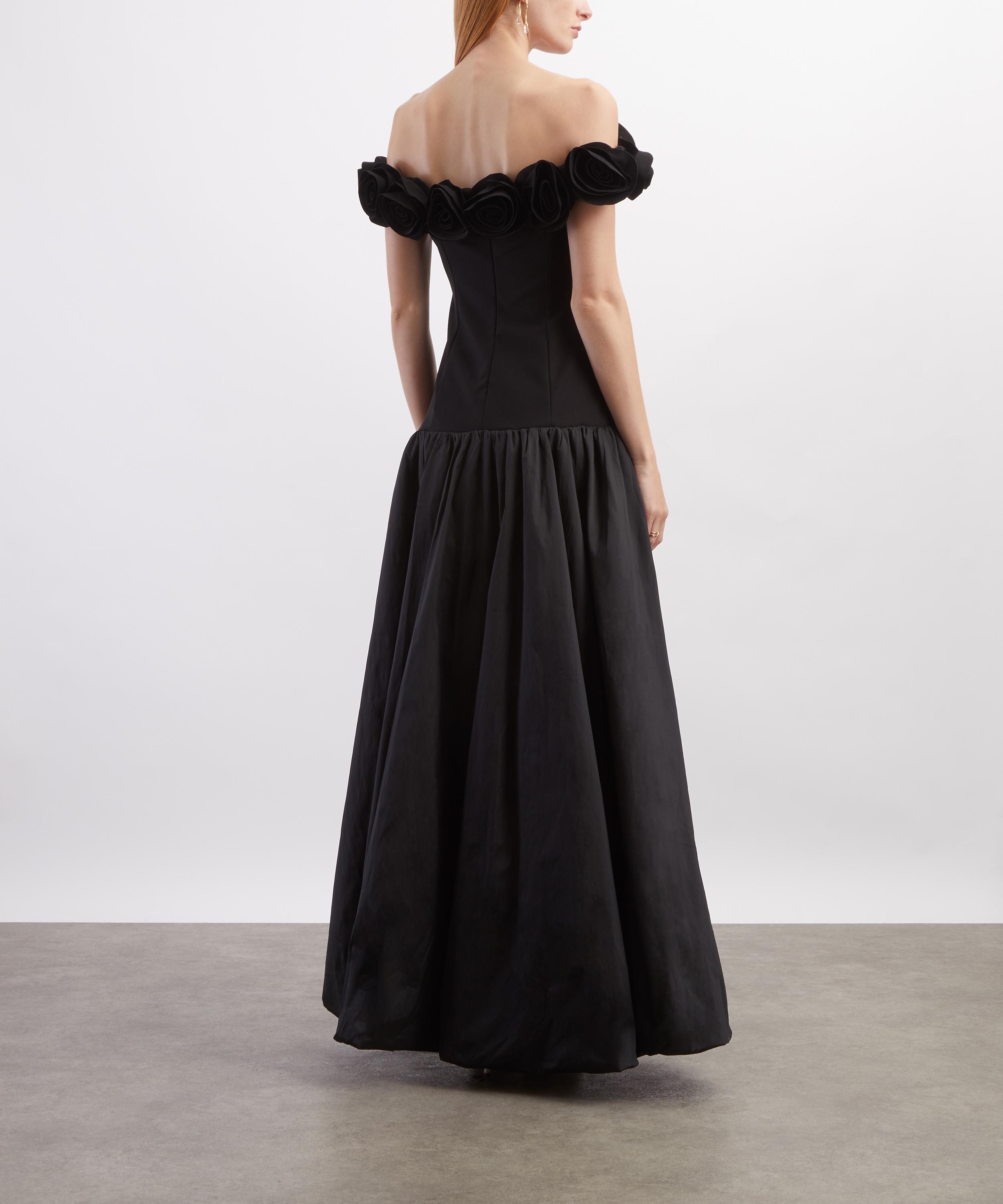 ROTATE Birger Christensen - Black Crepe Flower Maxi Dress image number 3