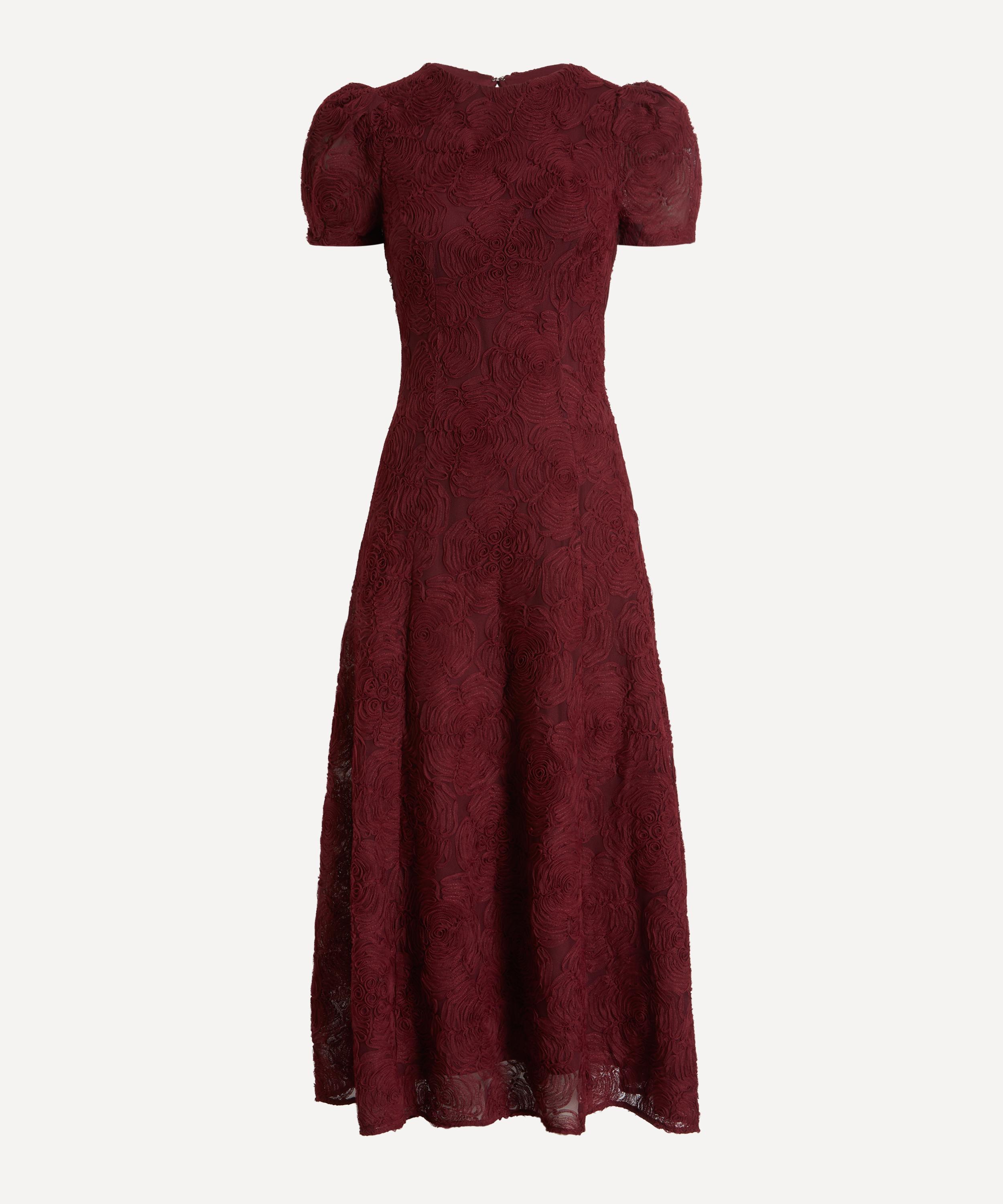 ROTATE Birger Christensen - Bordeaux Flower Mesh Flared Dress image number 0