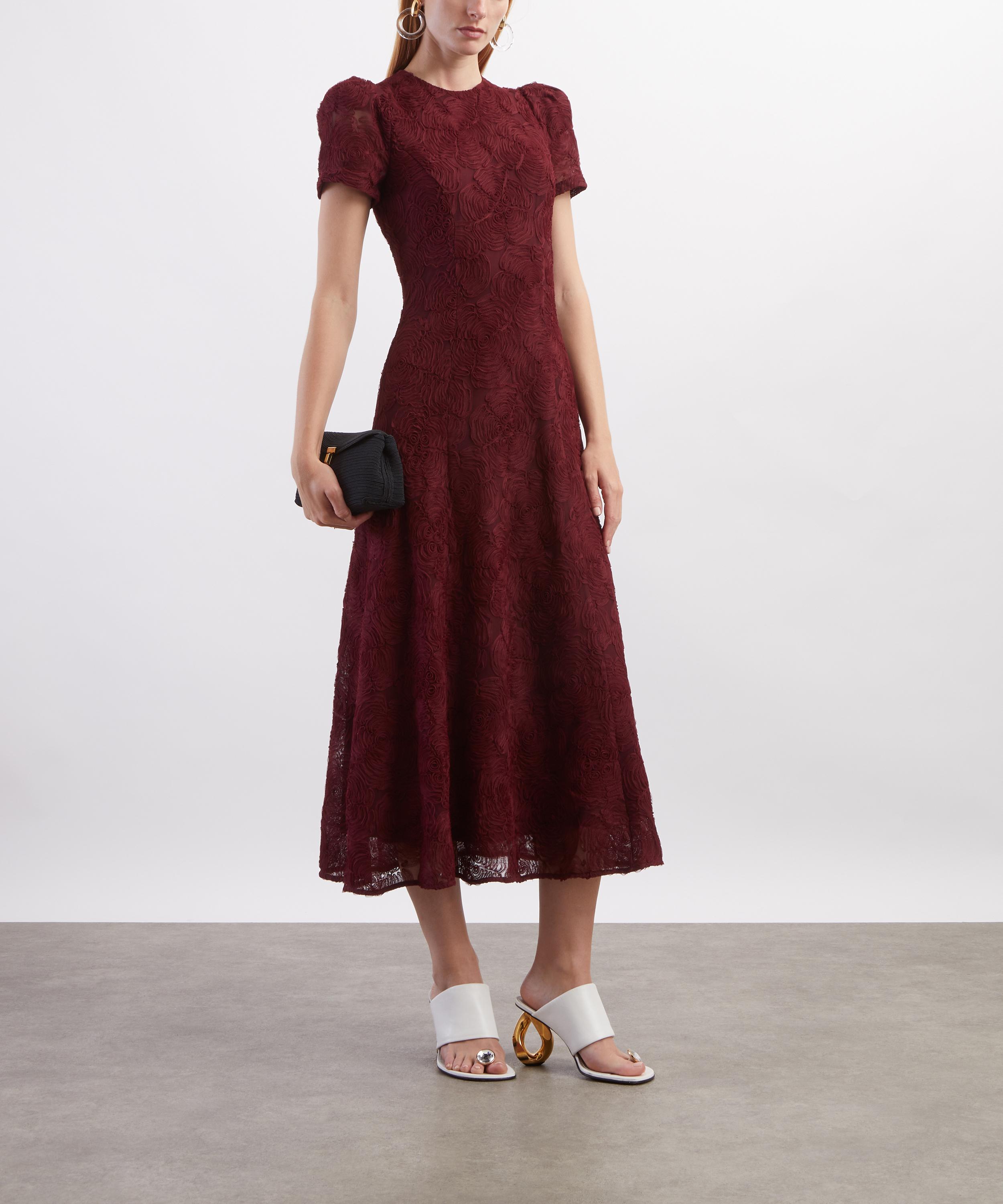 ROTATE Birger Christensen - Bordeaux Flower Mesh Flared Dress image number 1