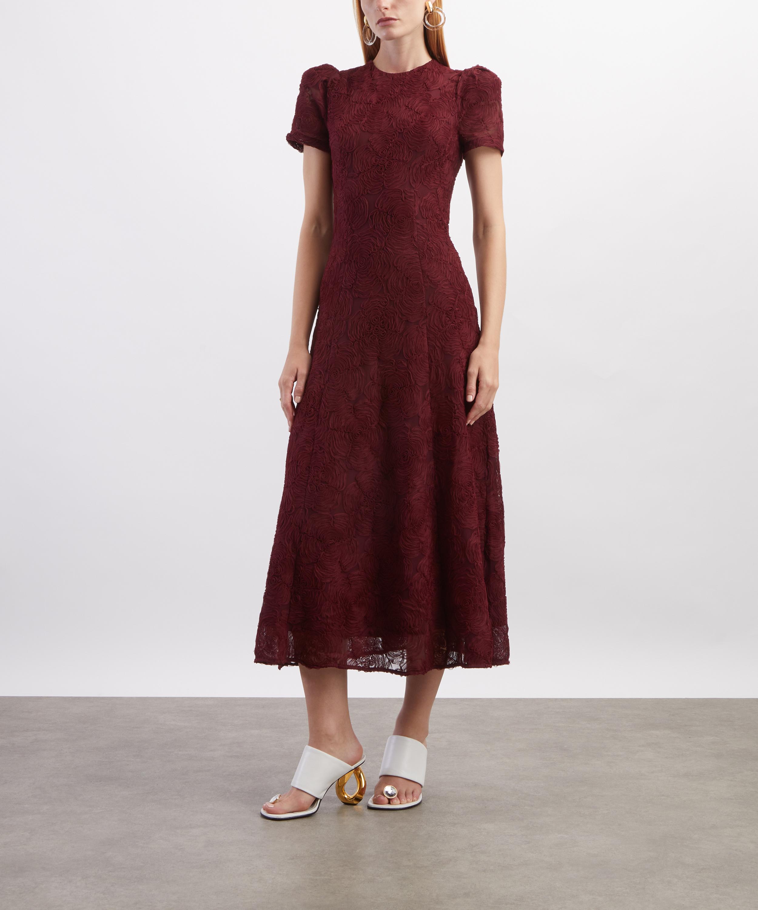 ROTATE Birger Christensen - Bordeaux Flower Mesh Flared Dress image number 2