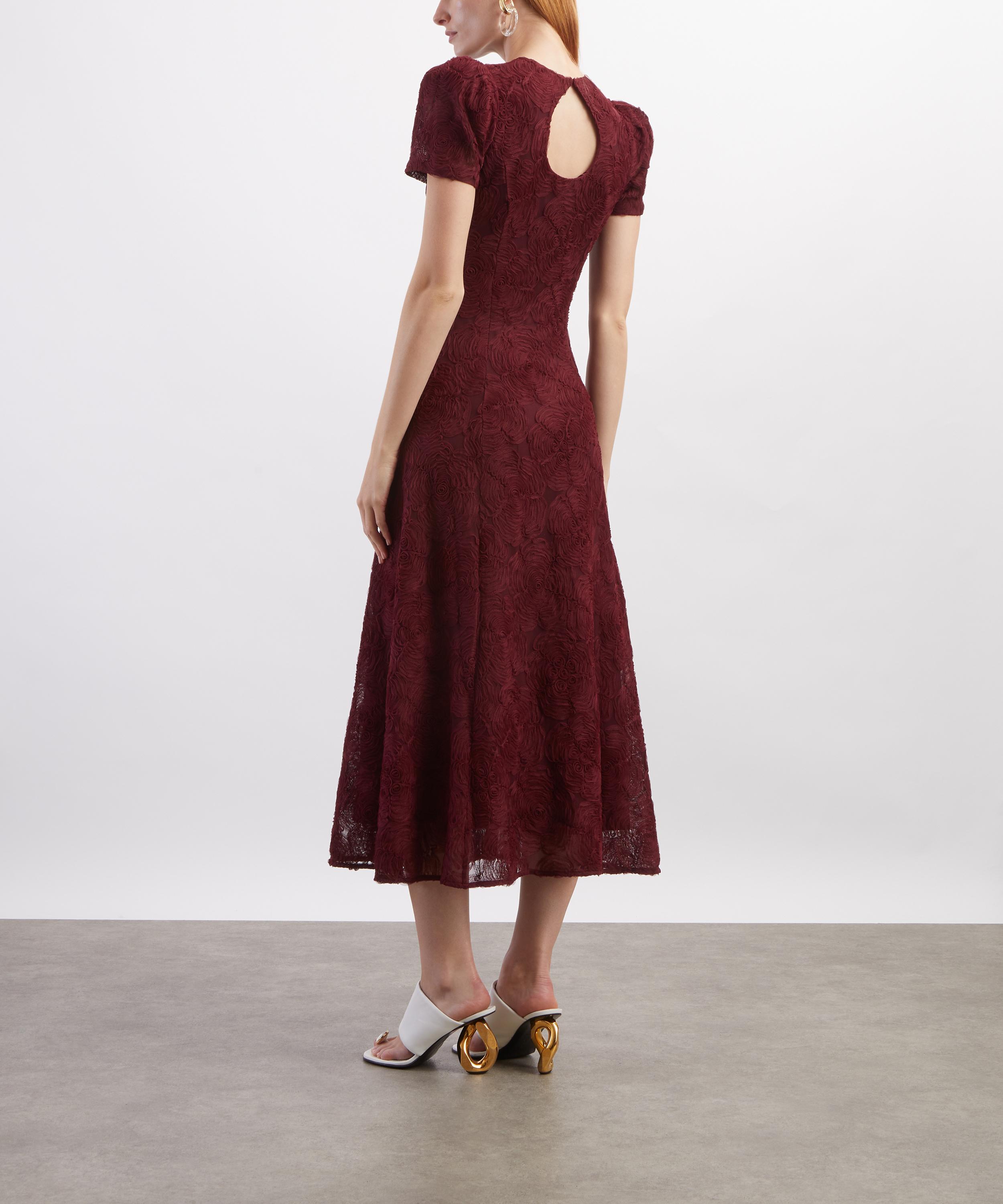 ROTATE Birger Christensen - Bordeaux Flower Mesh Flared Dress image number 3