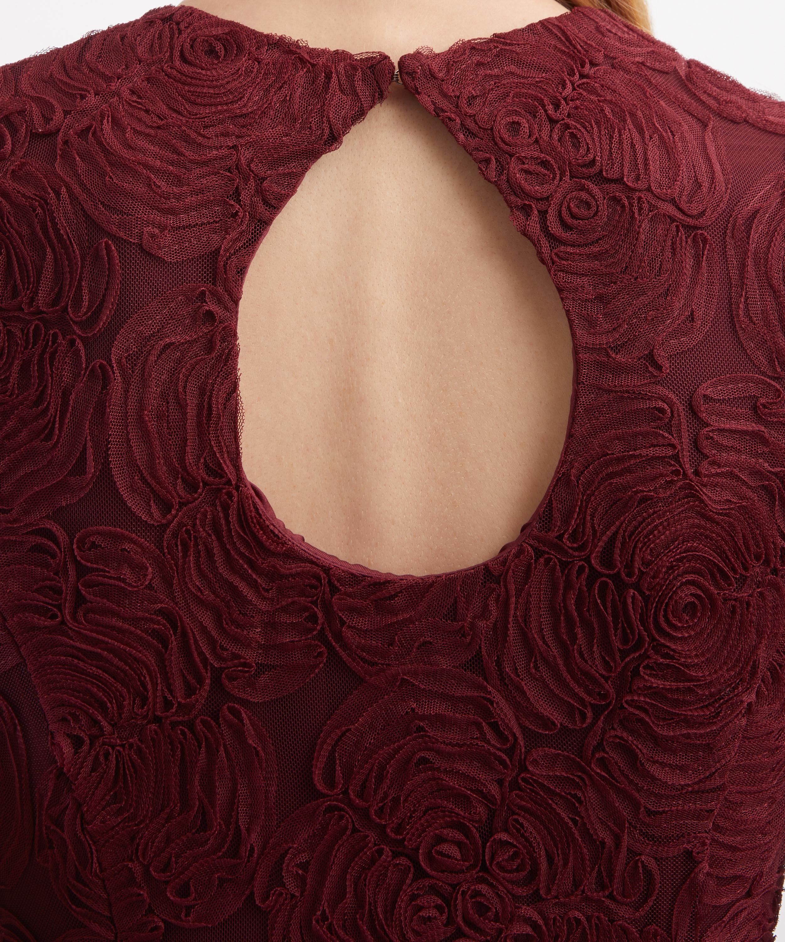 ROTATE Birger Christensen - Bordeaux Flower Mesh Flared Dress image number 4