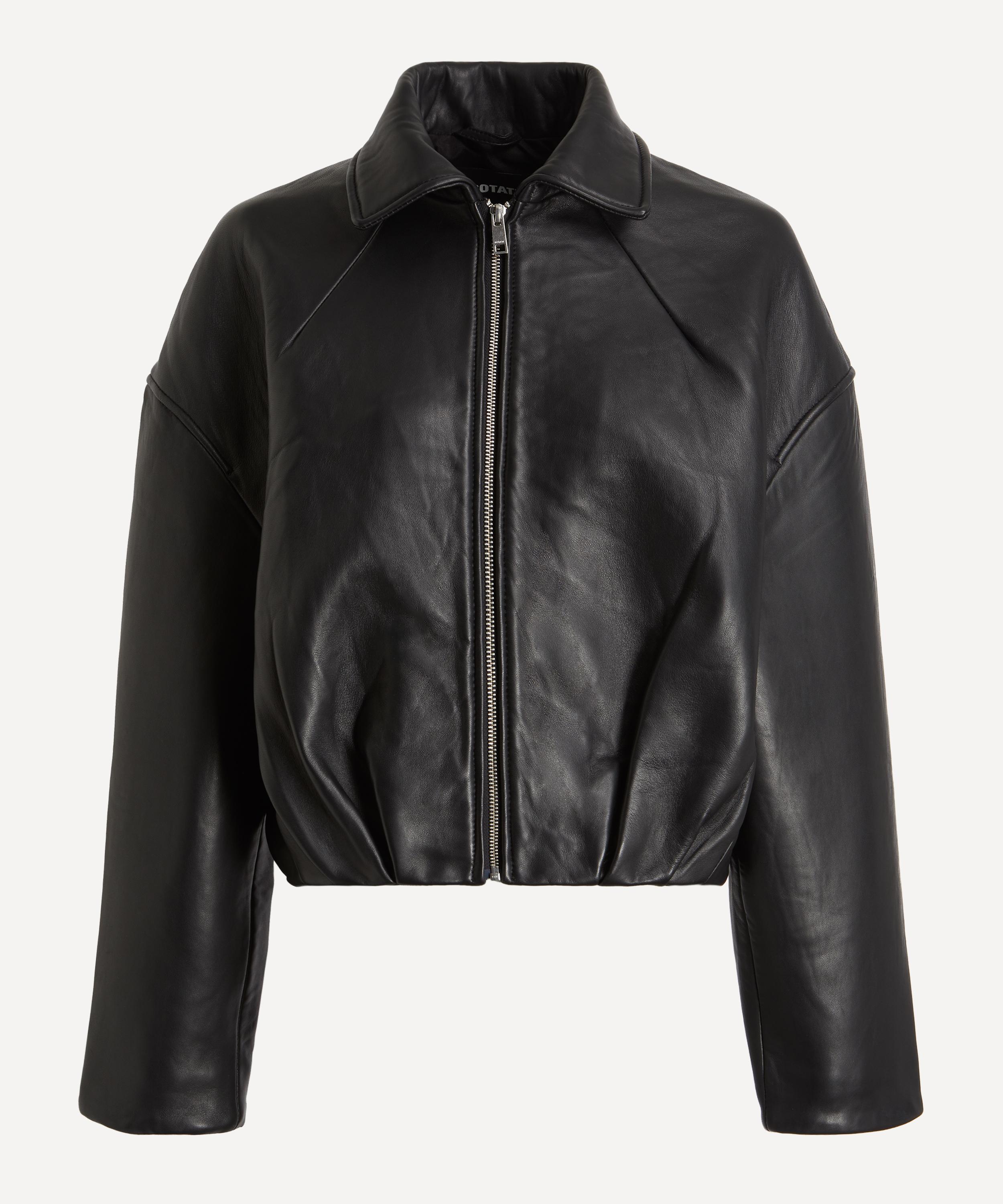 ROTATE Birger Christensen - Black Bonded Boxy Leather Jacket