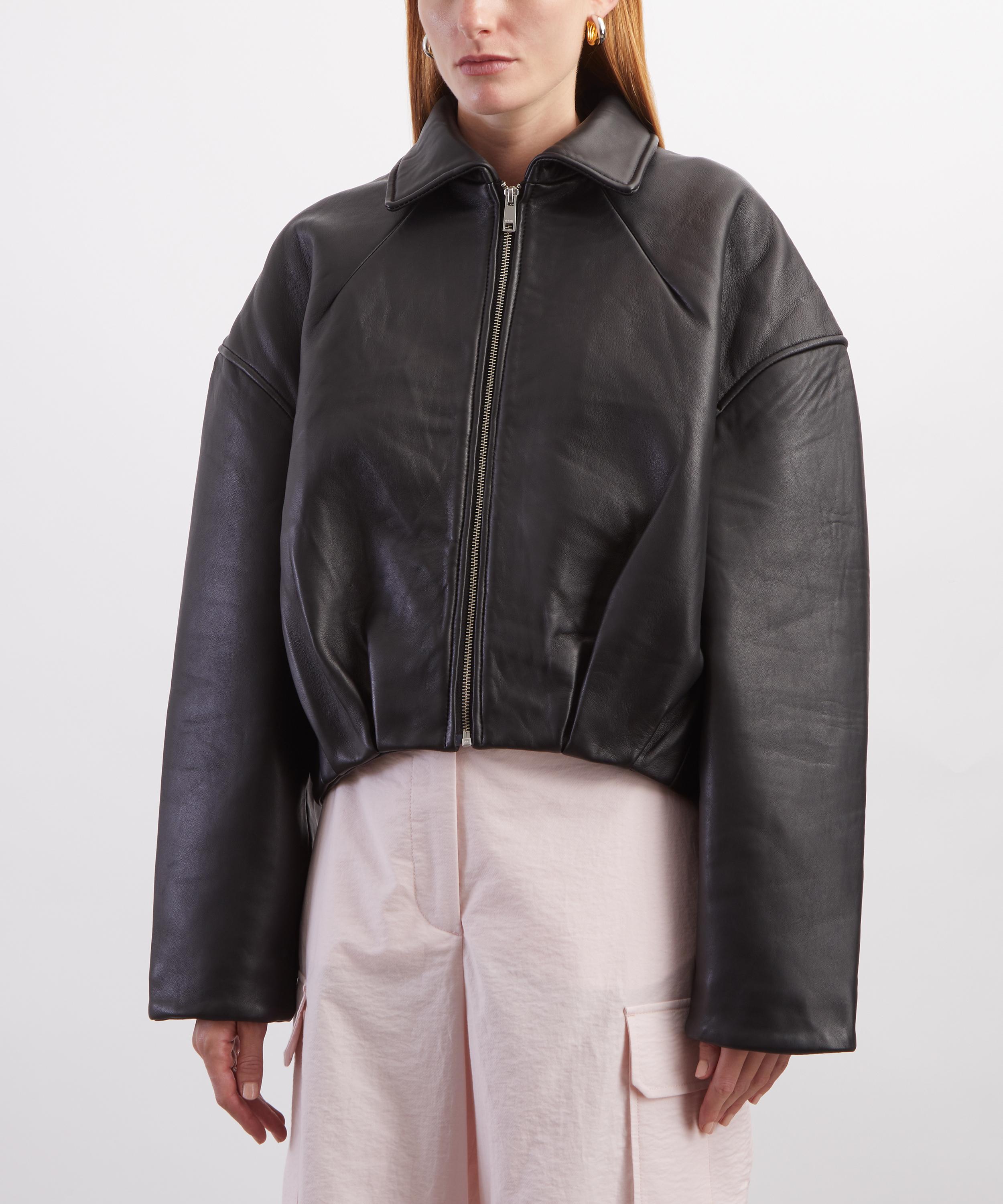 ROTATE Birger Christensen - Black Bonded Boxy Leather Jacket image number 2