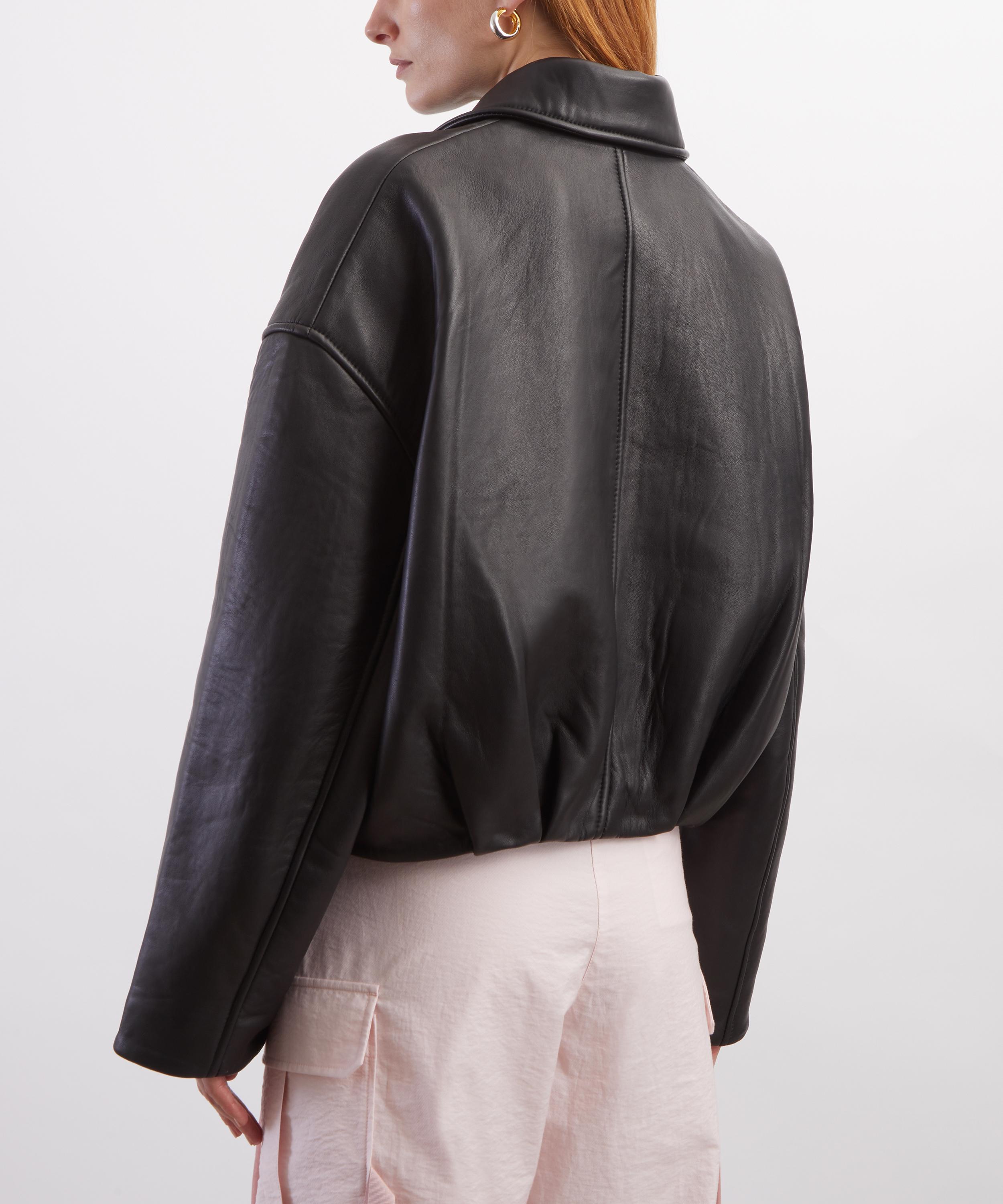 ROTATE Birger Christensen - Black Bonded Boxy Leather Jacket image number 3
