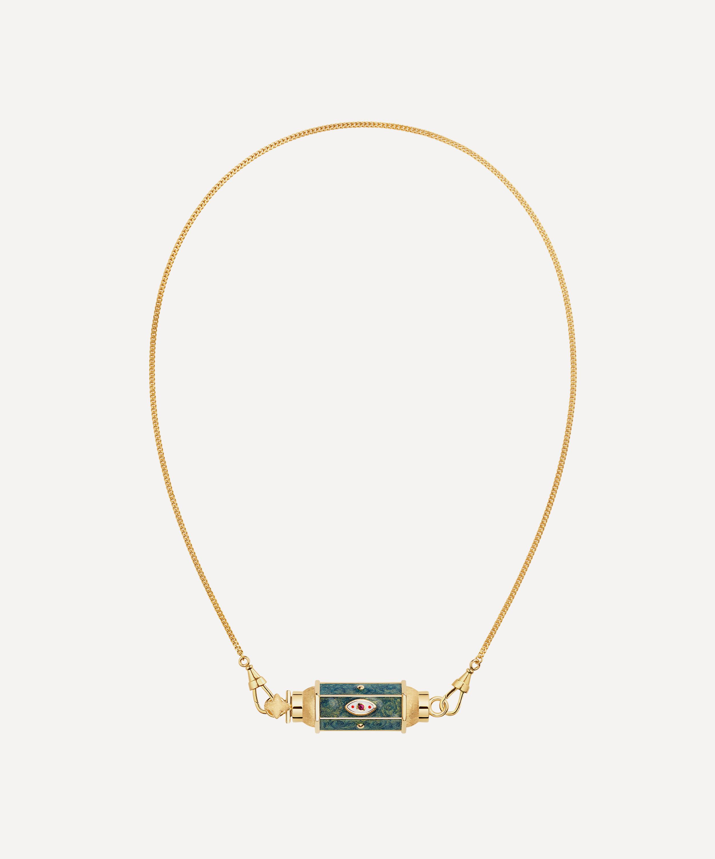 Marie Lichtenberg - 18ct Gold Ruby Evil Eye Green Baby Locket Necklace image number 0